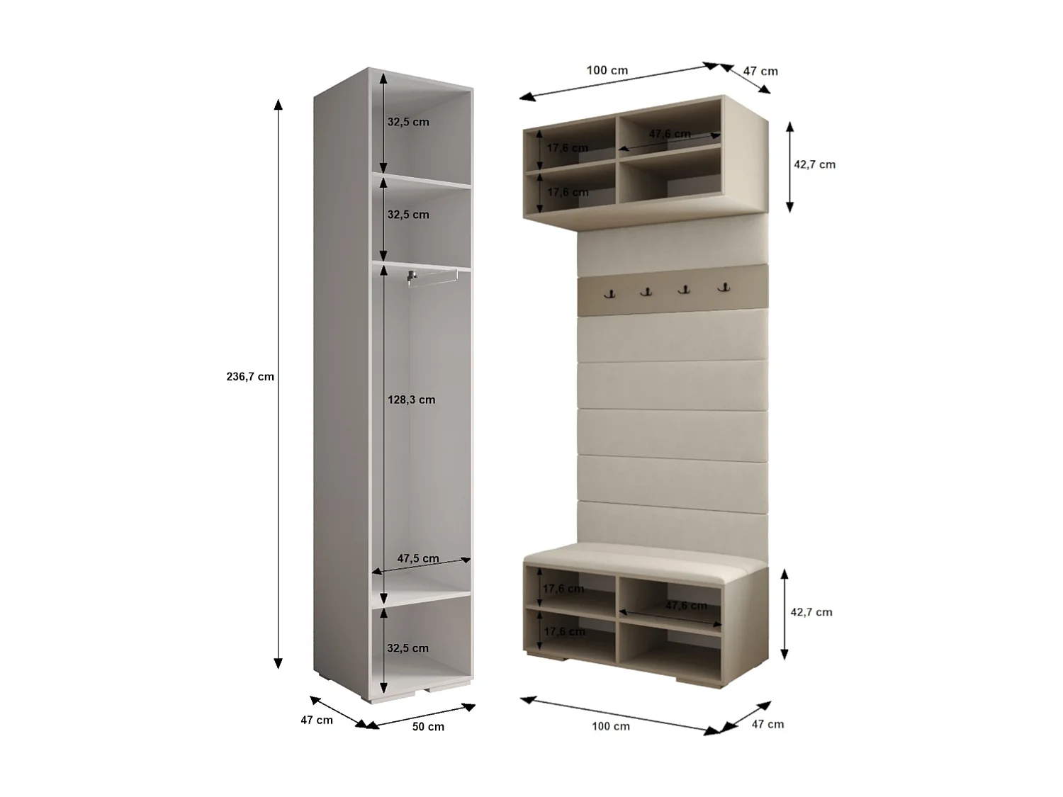 Inova 2 armario con puertas batientes 236,7/200/47