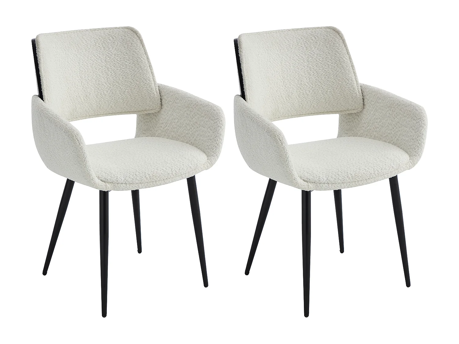 Set van 2 stoelen in boucléstof, essen fineer en zwart metaal - Wit - ZURIKIA