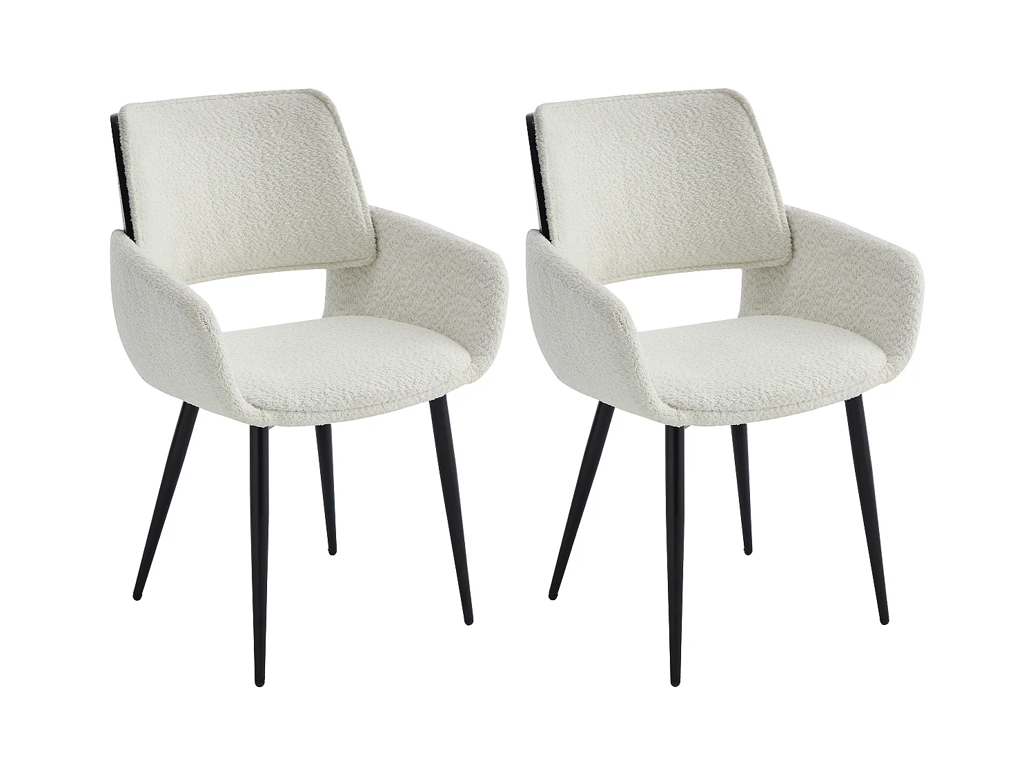 Conjunto de 2 sillas de tela rizada, chapado de fresno y metal negro - Blanco - ZURIKIA