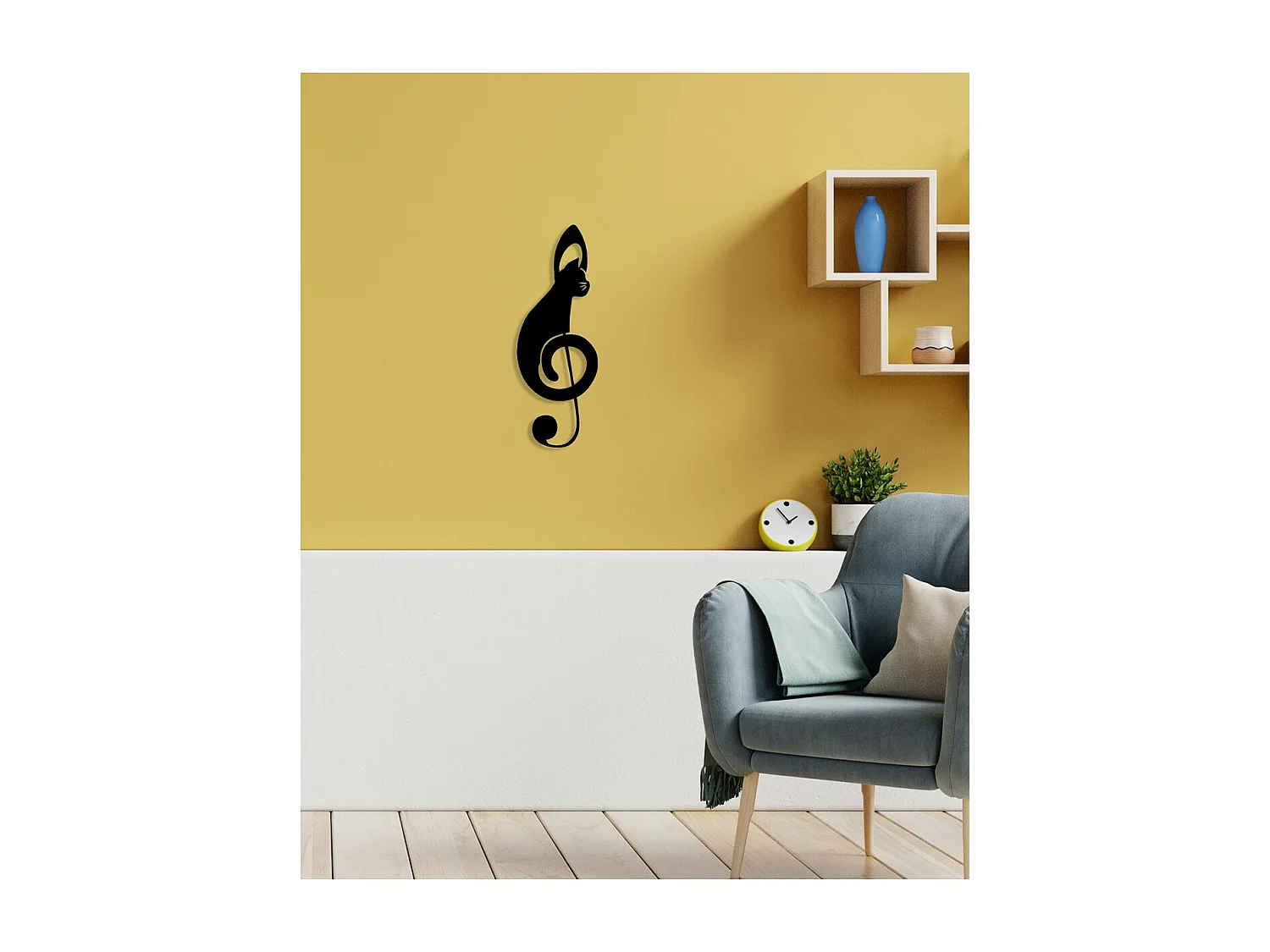 Décoration en Métal Chat 156, Noir, 22x0,15x60 cm, EPIKASA