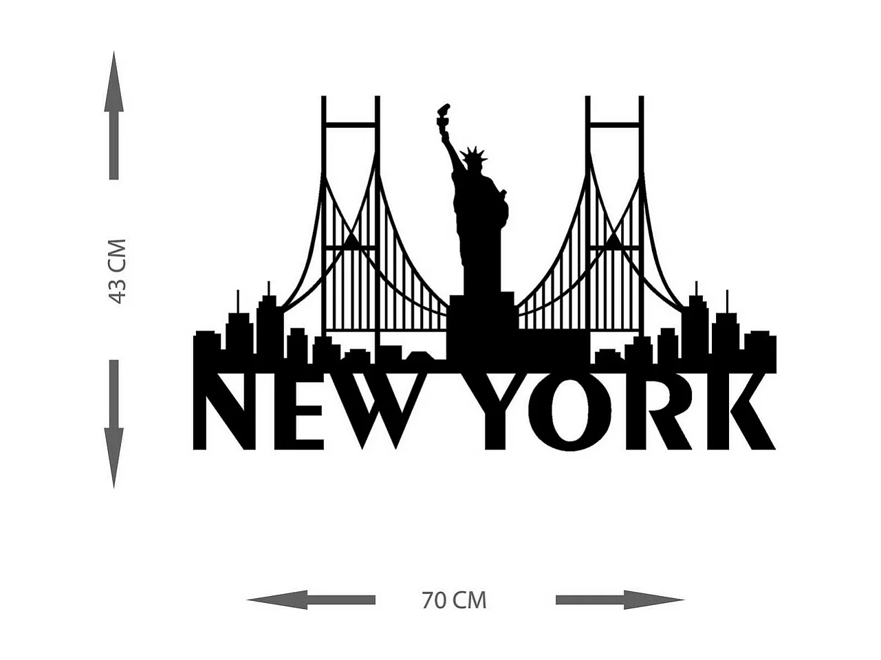 Décoration en Métal New York 3, Noir, 70x0,15x43 cm, EPIKASA