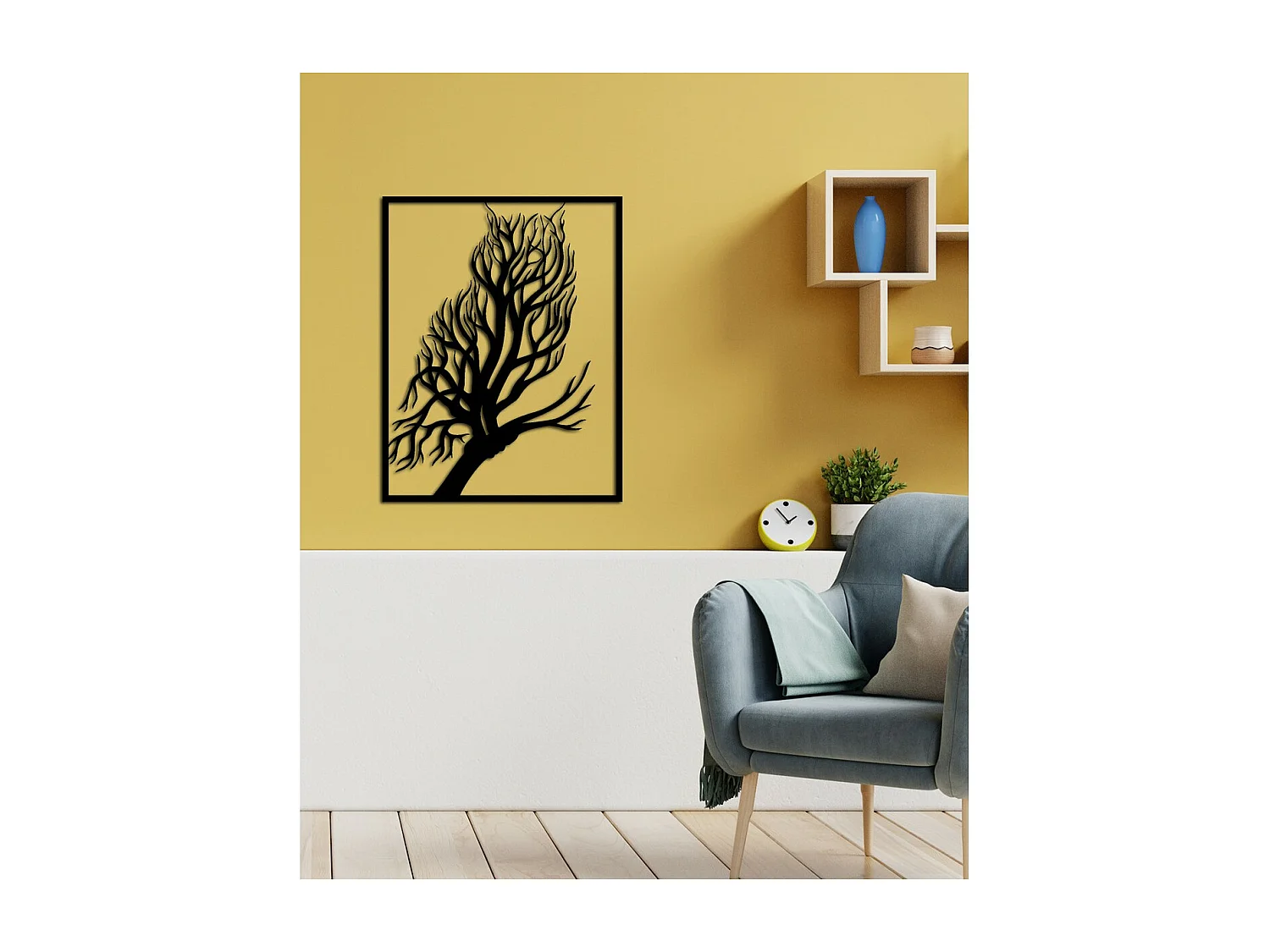 Metalen Decoratie Boom 34, Zwart, 39x0,15x50 cm, EPIKASA