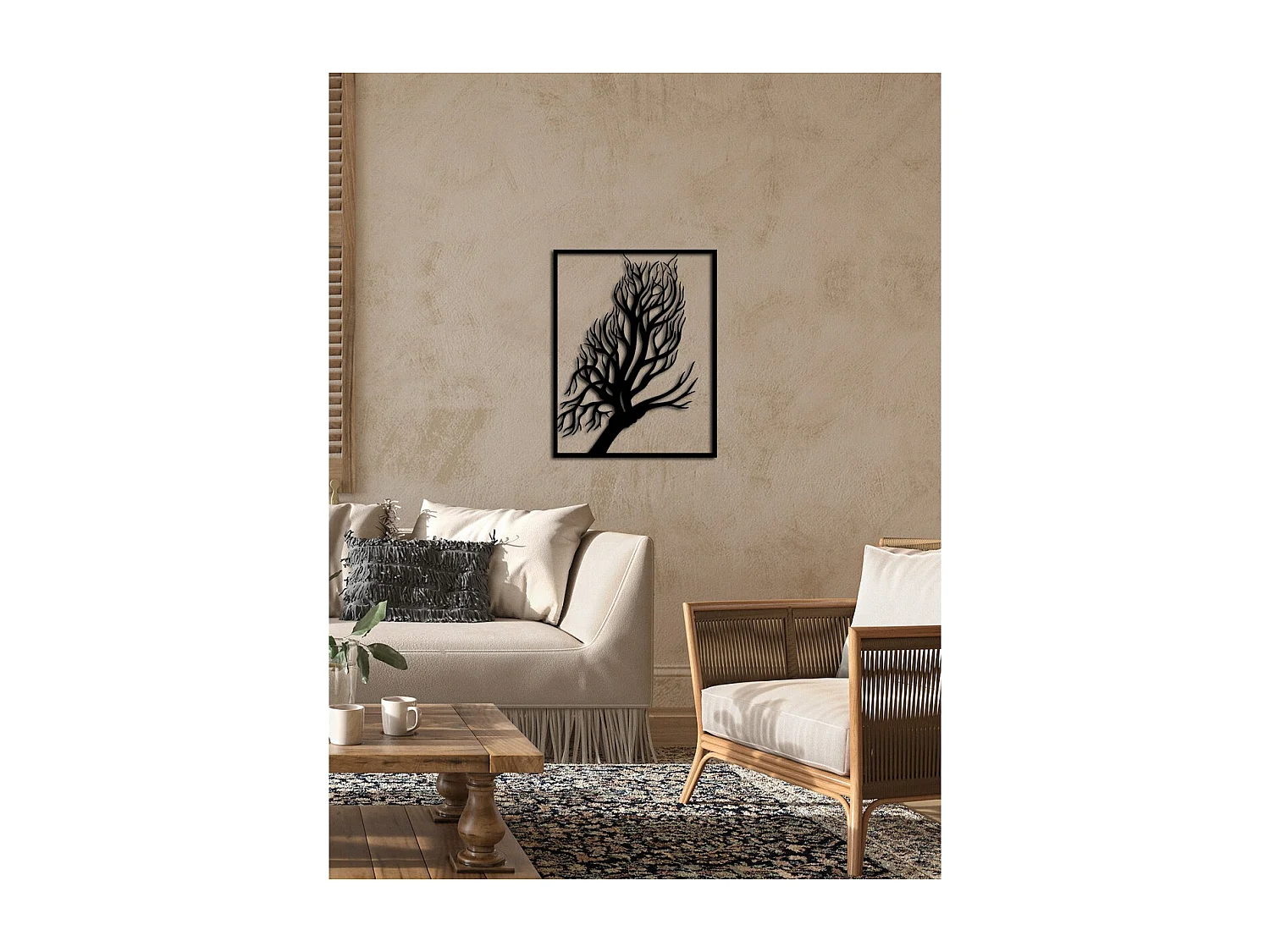 Metalen Decoratie Boom 34, Zwart, 39x0,15x50 cm, EPIKASA