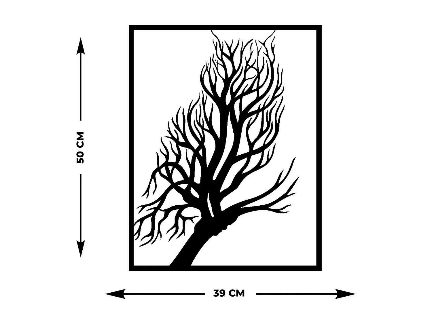 Metalen Decoratie Boom 34, Zwart, 39x0,15x50 cm, EPIKASA