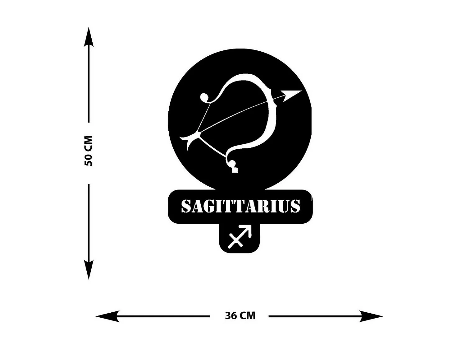 Metalen Decoratie Boogschutter Horoscoop 3, Zwart, 36x0,15x50 cm, EPIKASA