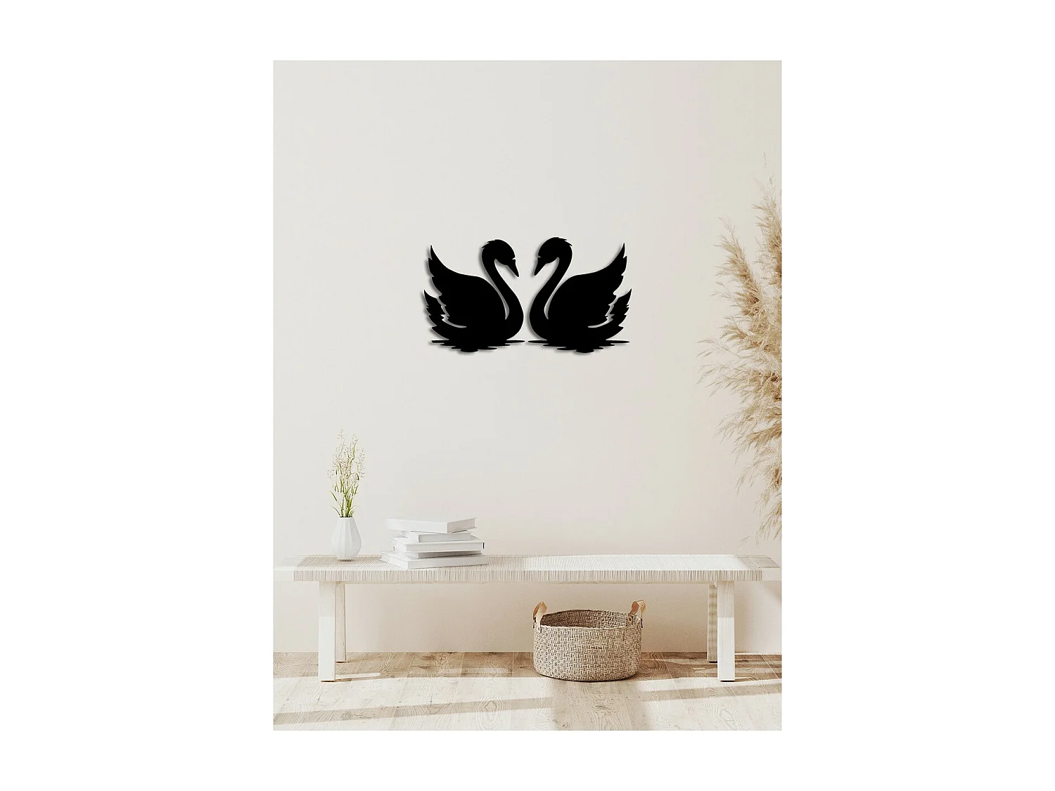 Décoration en Métal Cygne 2, Noir, 80x0,15x42 cm, EPIKASA