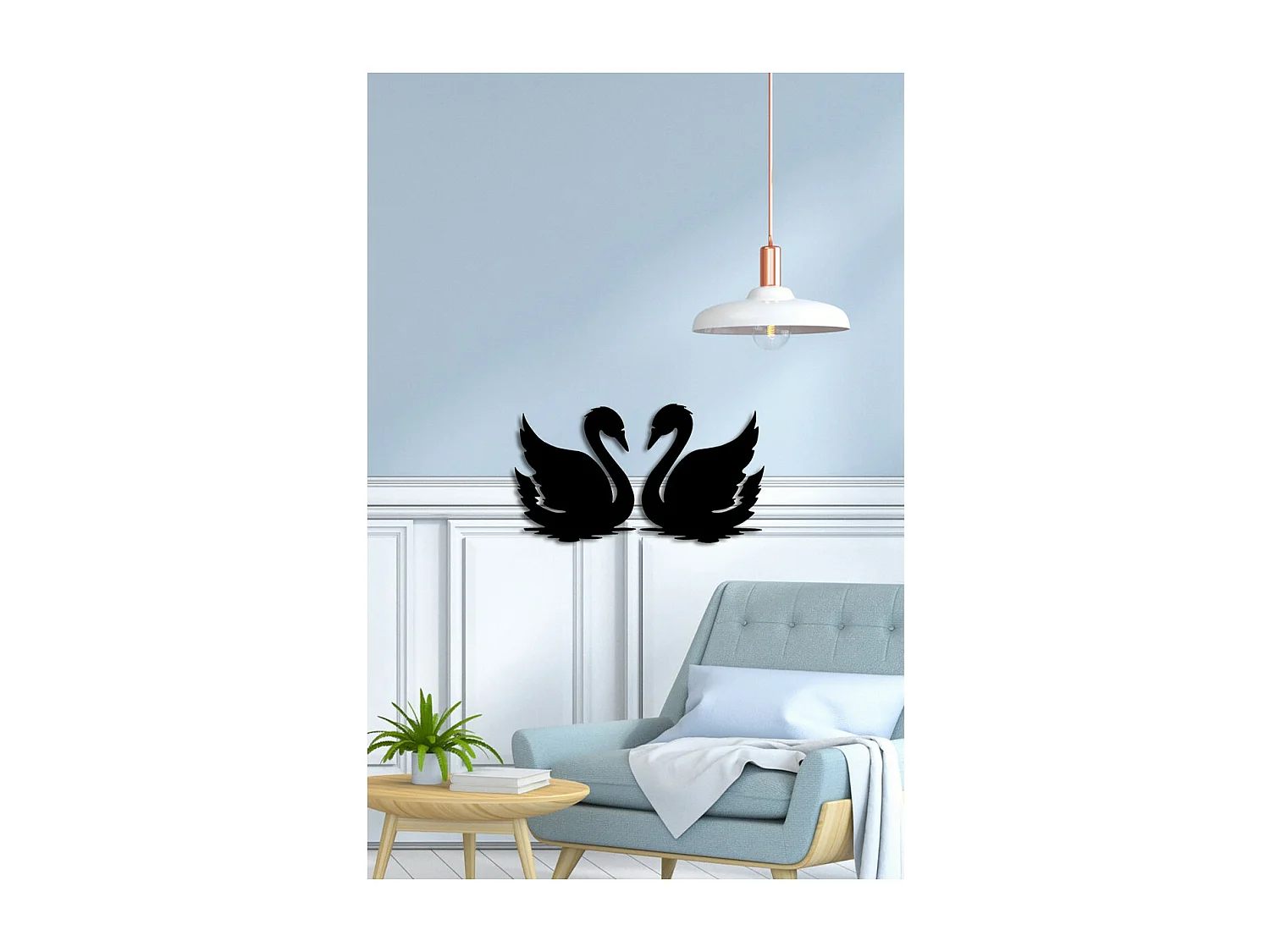 Décoration en Métal Cygne 2, Noir, 80x0,15x42 cm, EPIKASA