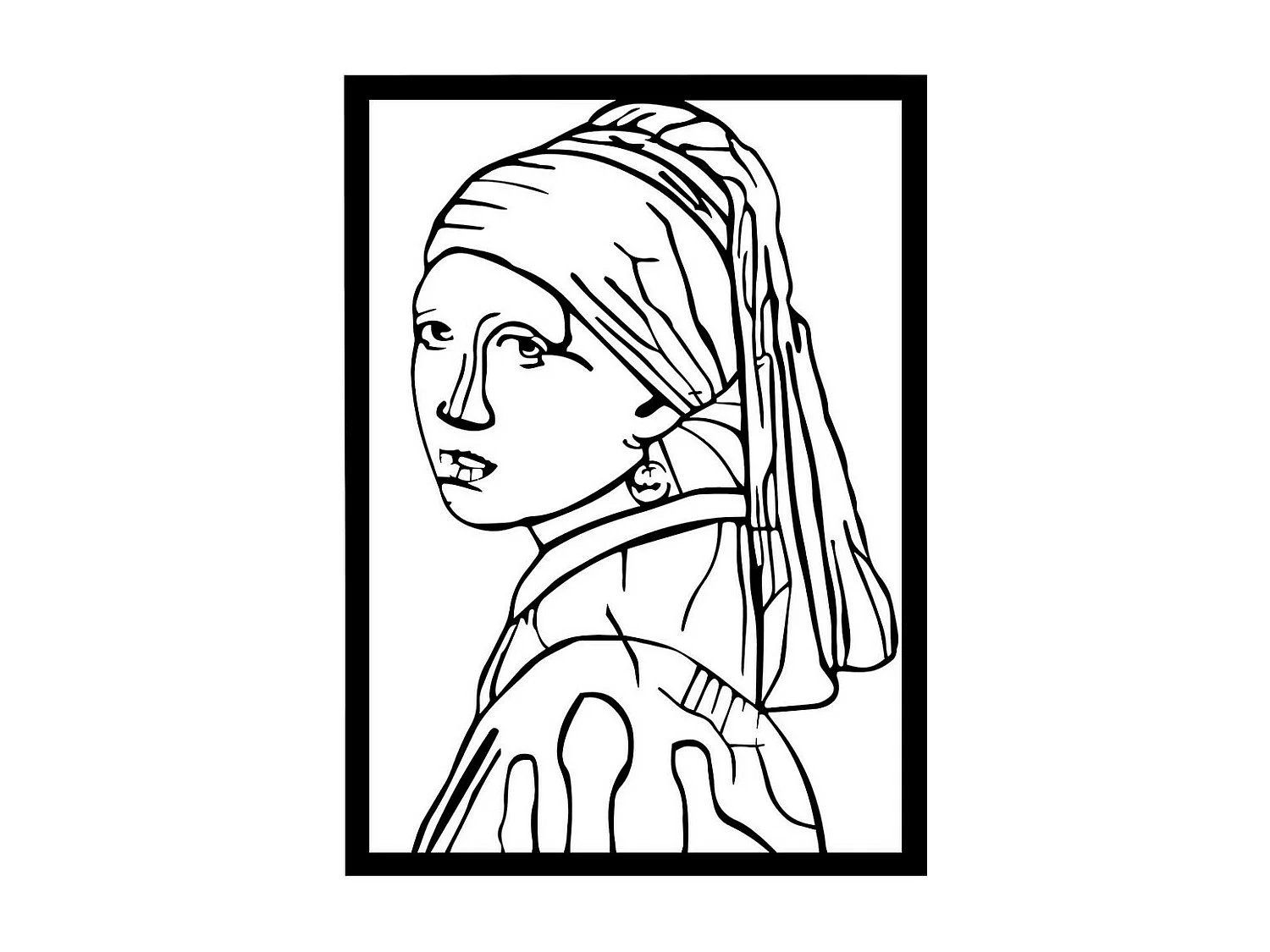 Metalen Decoratie Meisje met de parel, Zwart, 53x0,15x72 cm, EPIKASA