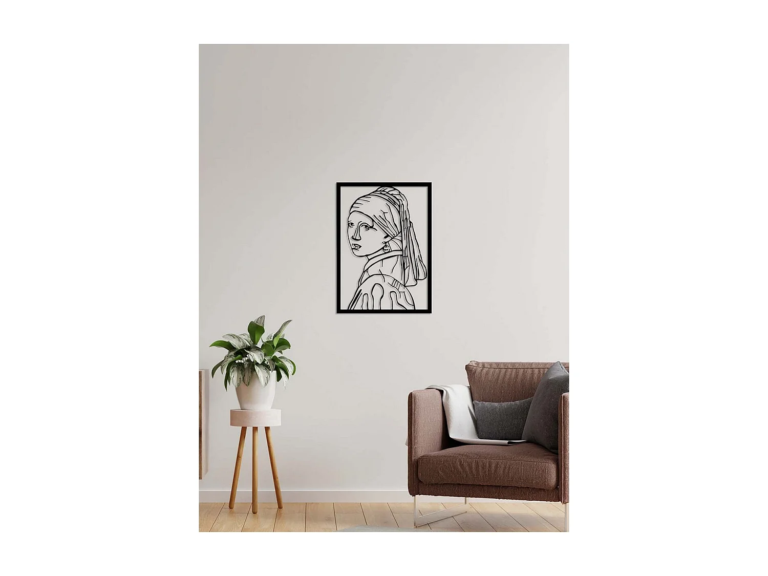 Metalen Decoratie Meisje met de parel, Zwart, 53x0,15x72 cm, EPIKASA