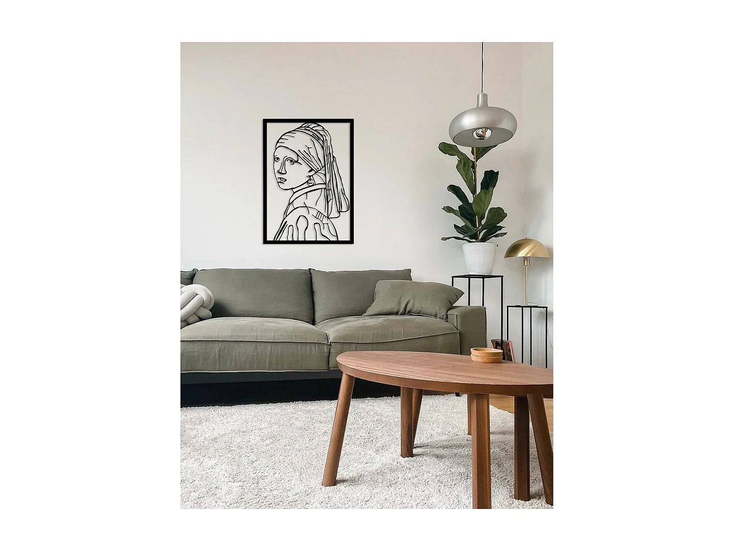 Metalen Decoratie Meisje met de parel, Zwart, 53x0,15x72 cm, EPIKASA