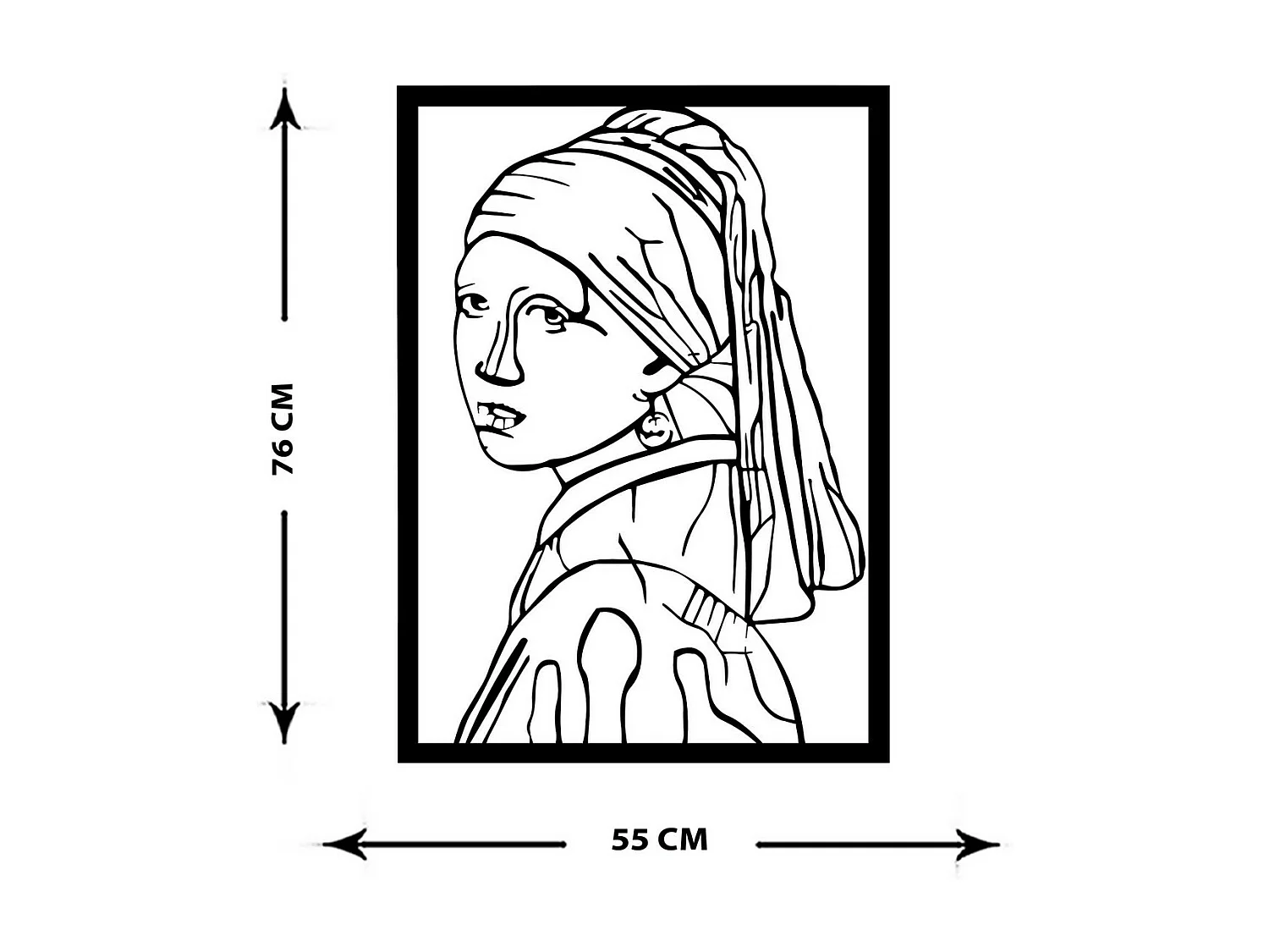 Metalen Decoratie Meisje met de parel, Zwart, 53x0,15x72 cm, EPIKASA