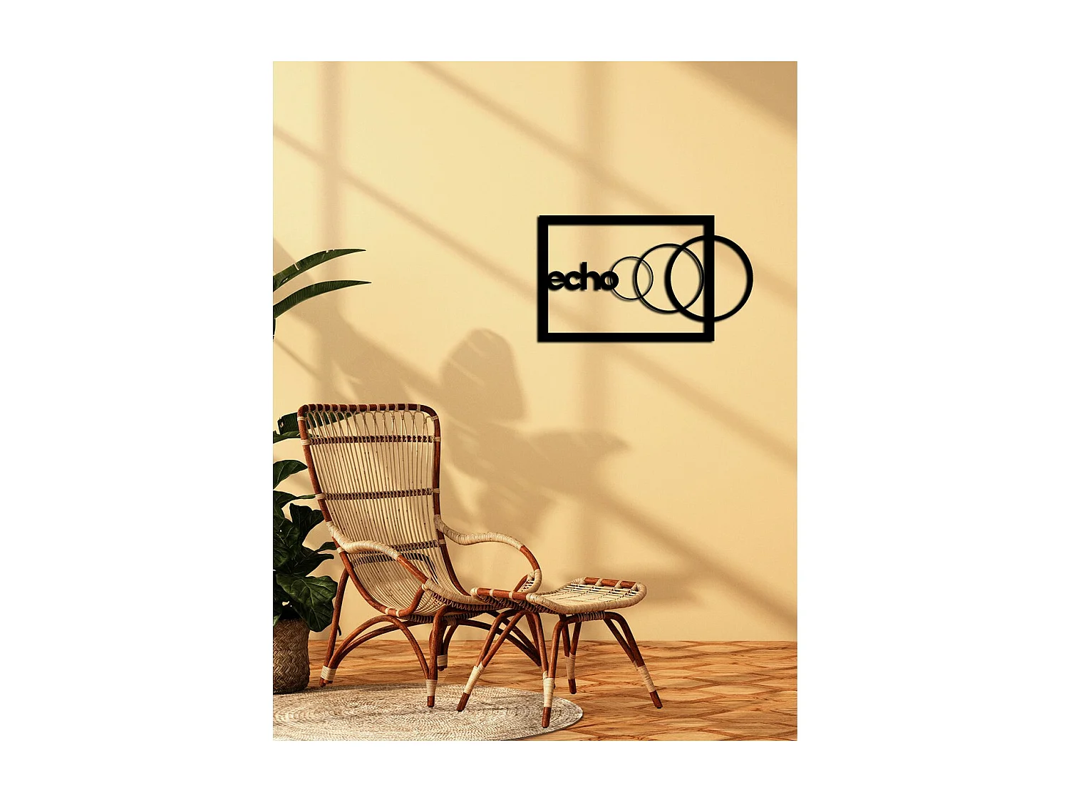 Metalen Decoratie Echo, Zwart, 60x0,15x35 cm cm, EPIKASA