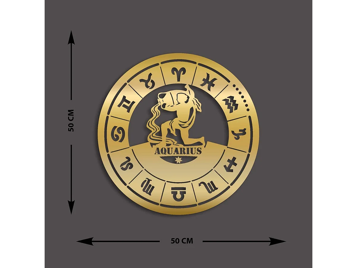 Décoration en Métal Horoscope Verseau 2, Or, 50x0,15x50 cm, EPIKASA