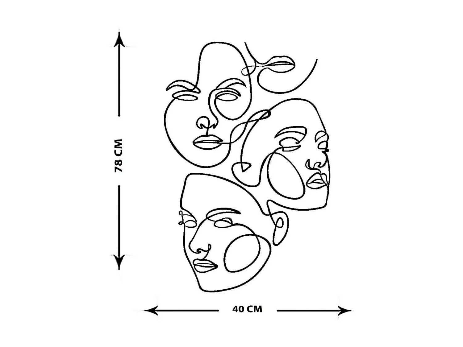 Décoration en Métal Visages 12, Noir, 40x0,15x78 cm, EPIKASA