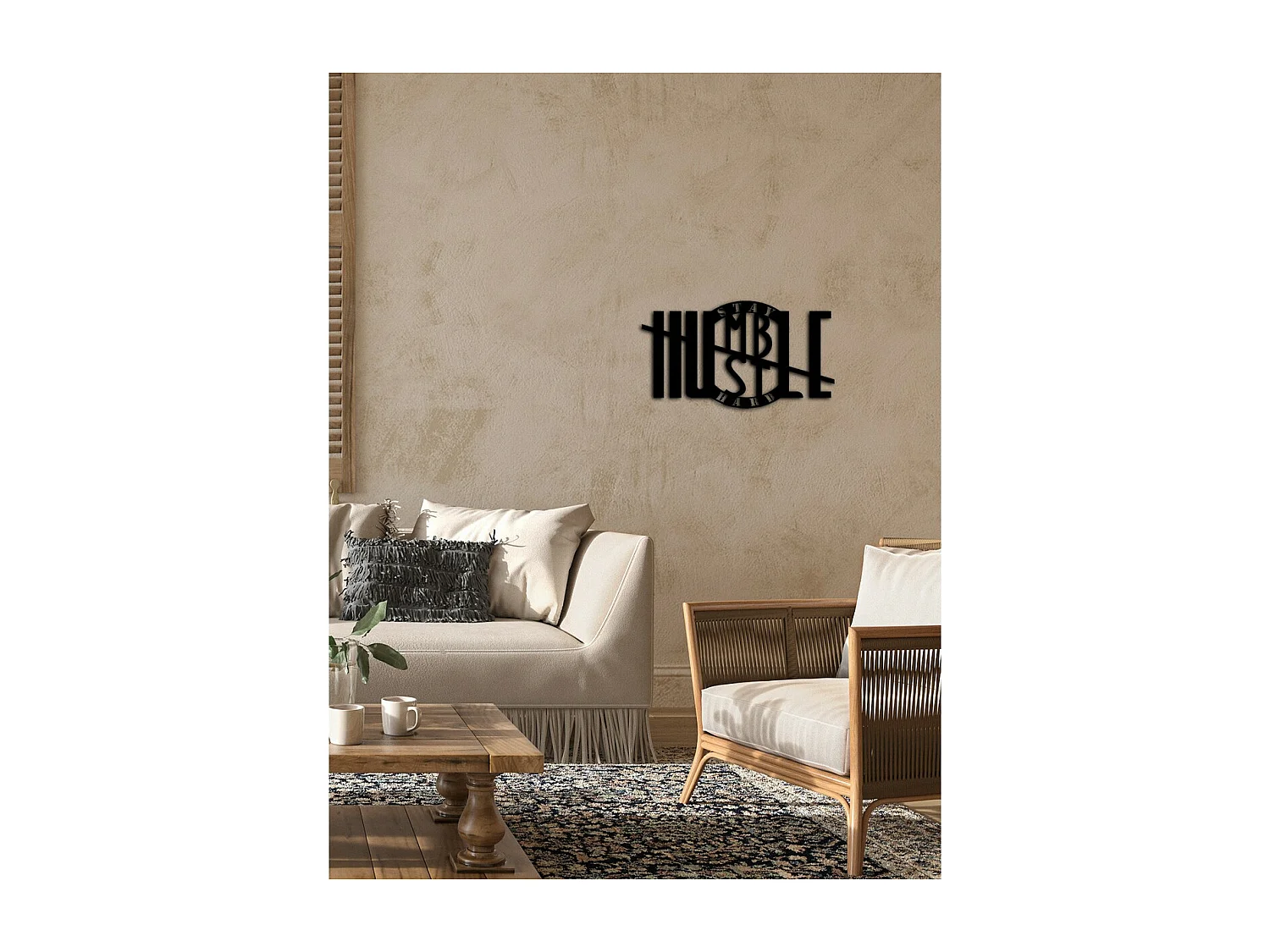 Metalen Decoratie Stay Hard, Zwart, 59x0,15x40 cm cm, EPIKASA