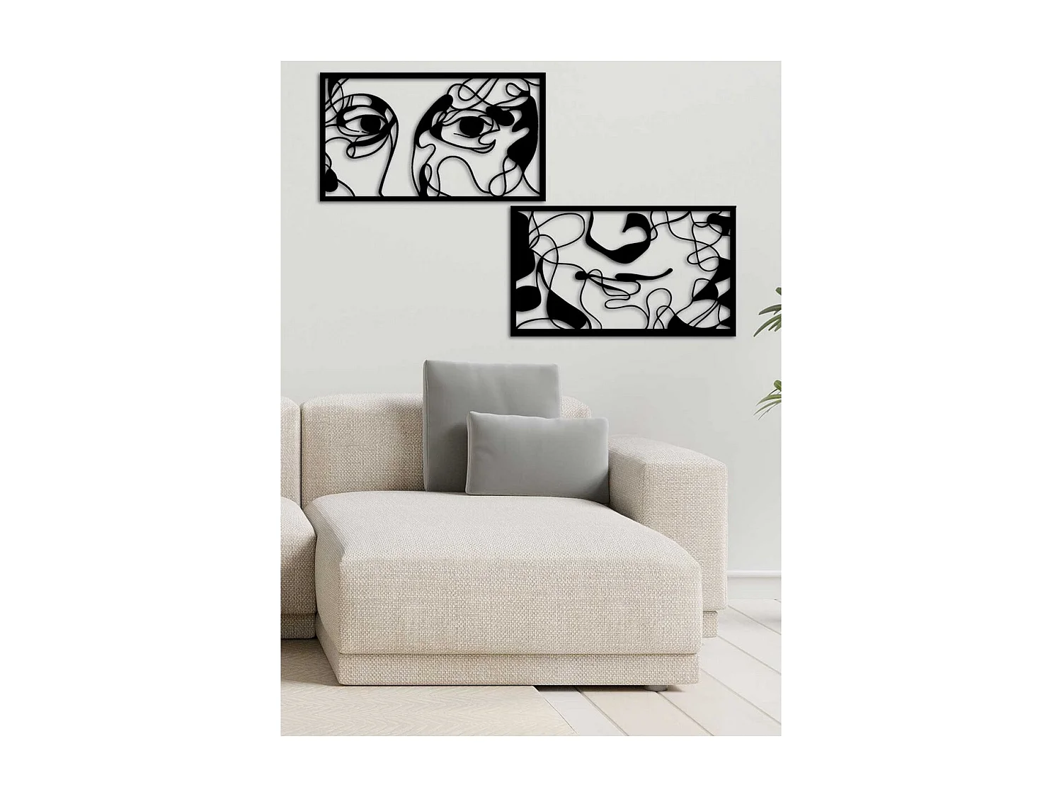 Décoration en Métal Visage Mona Lisa, Noir, 75x0,15x88 cm, EPIKASA