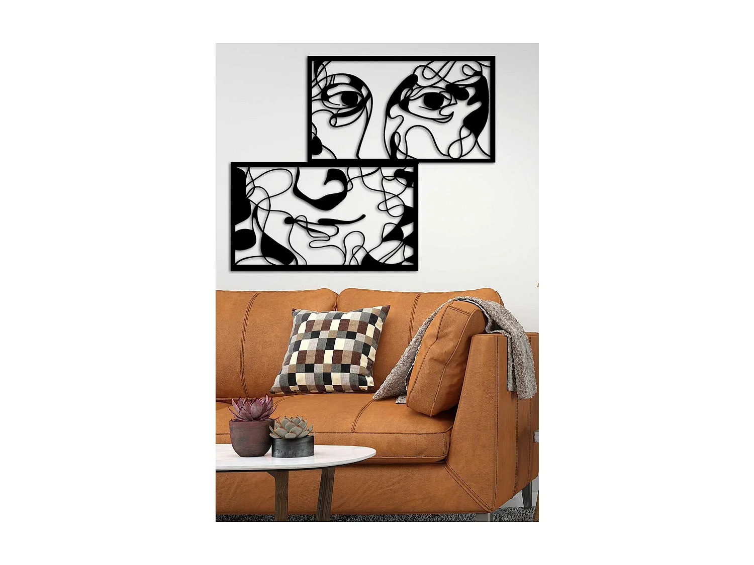 Décoration en Métal Visage Mona Lisa, Noir, 75x0,15x88 cm, EPIKASA