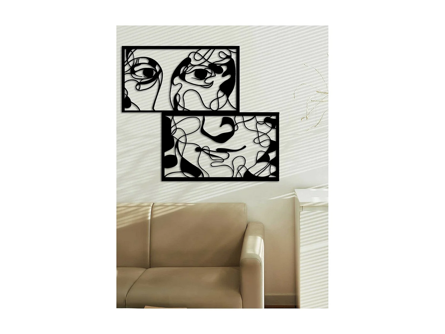 Décoration en Métal Visage Mona Lisa, Noir, 75x0,15x88 cm, EPIKASA