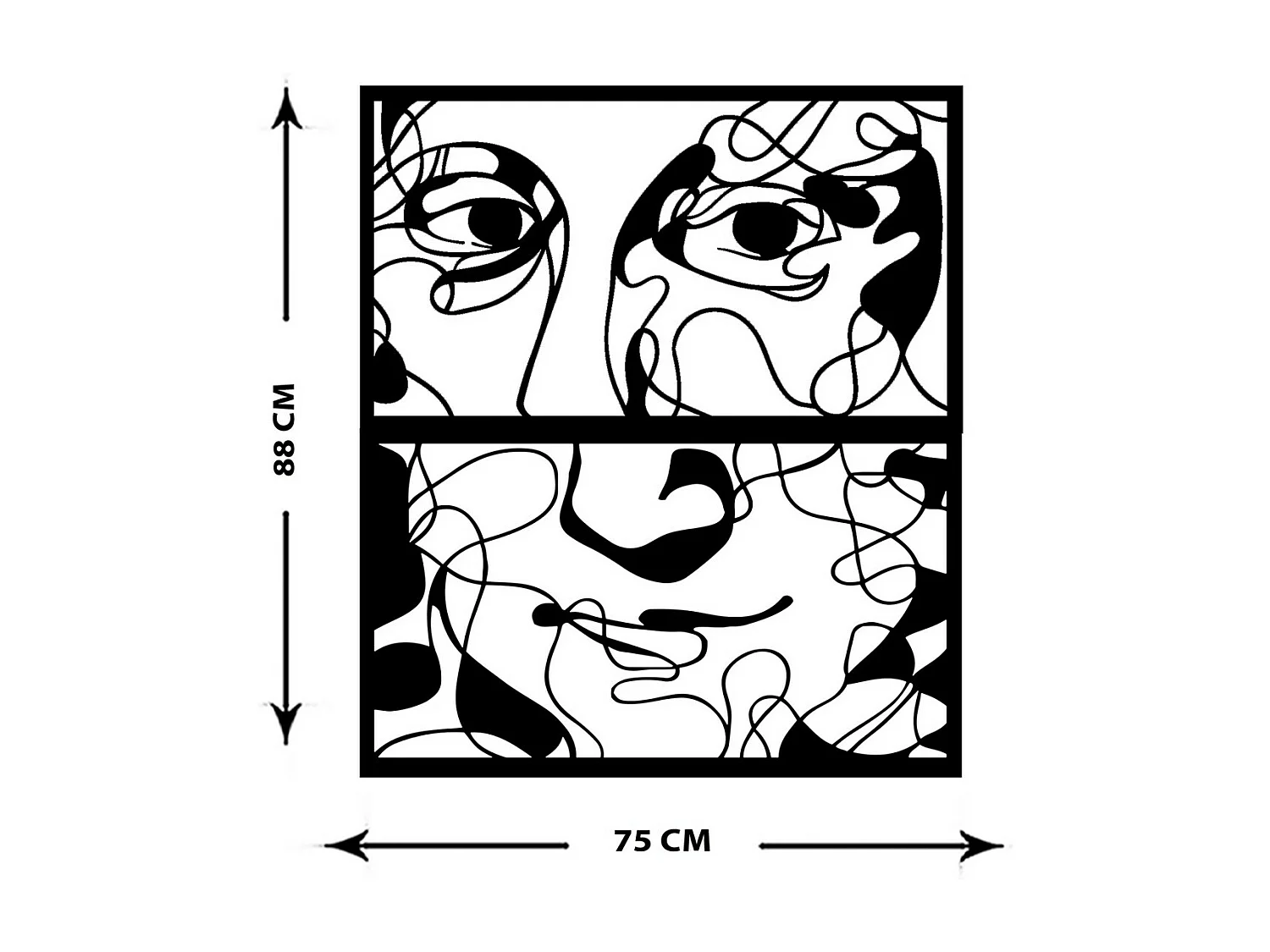 Décoration en Métal Visage Mona Lisa, Noir, 75x0,15x88 cm, EPIKASA