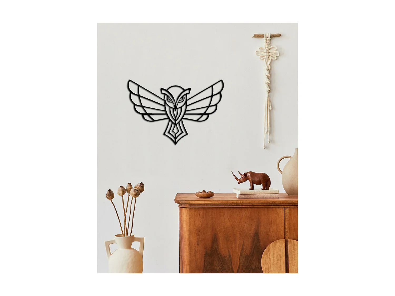 Décoration en Métal Hibou 3, Noir, 44x0,15x30 cm, EPIKASA