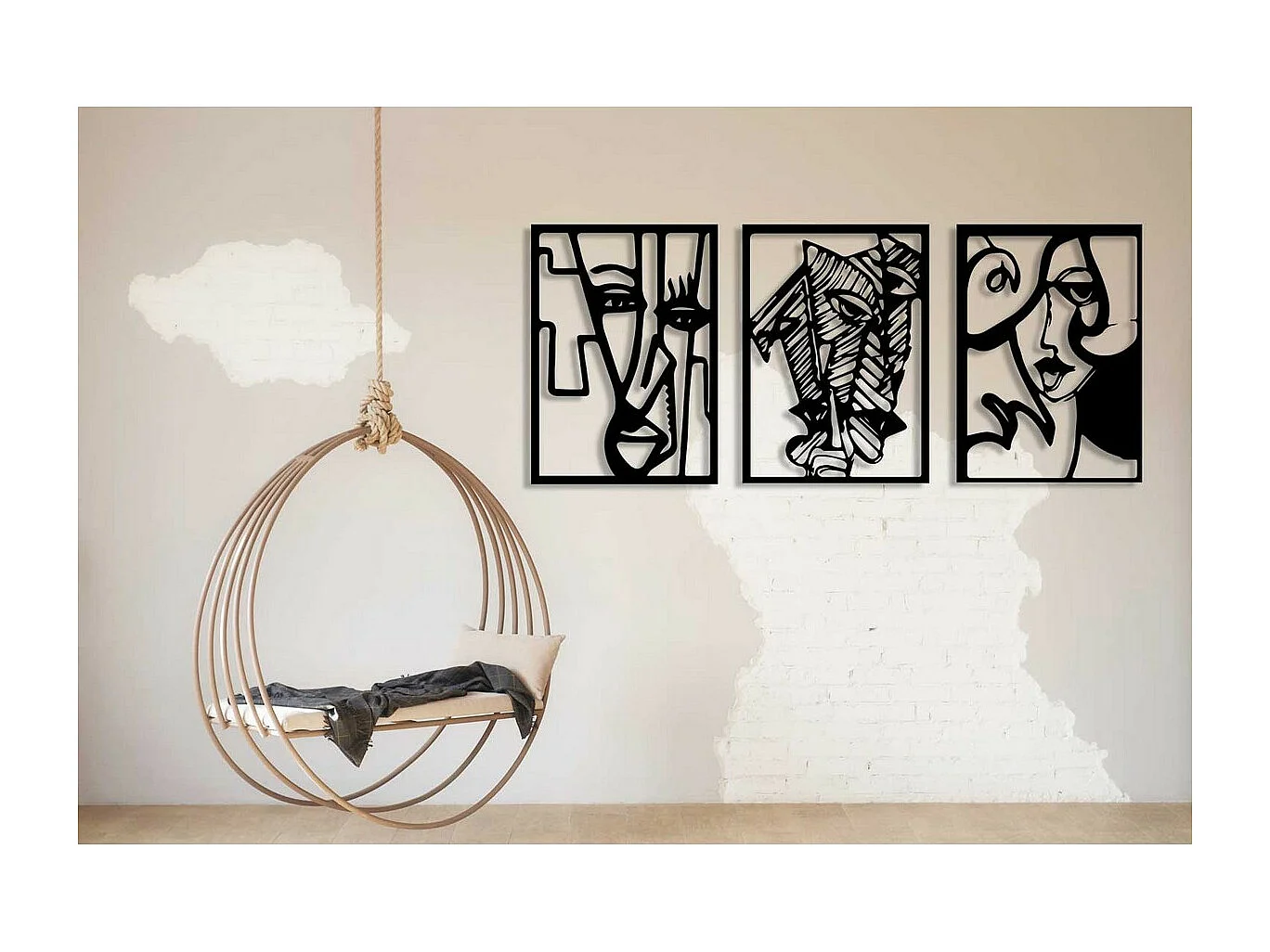 Decoração em Metal Faces 2, Preto, 158x0,15x73 cm, EPIKASA