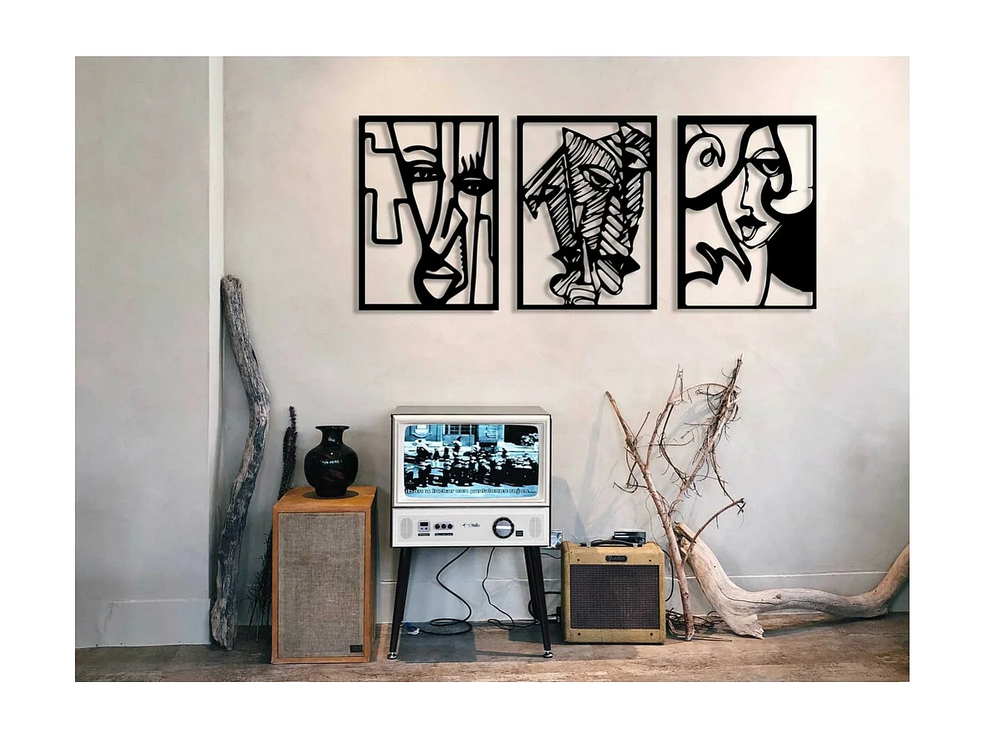 Decoração em Metal Faces 2, Preto, 158x0,15x73 cm, EPIKASA