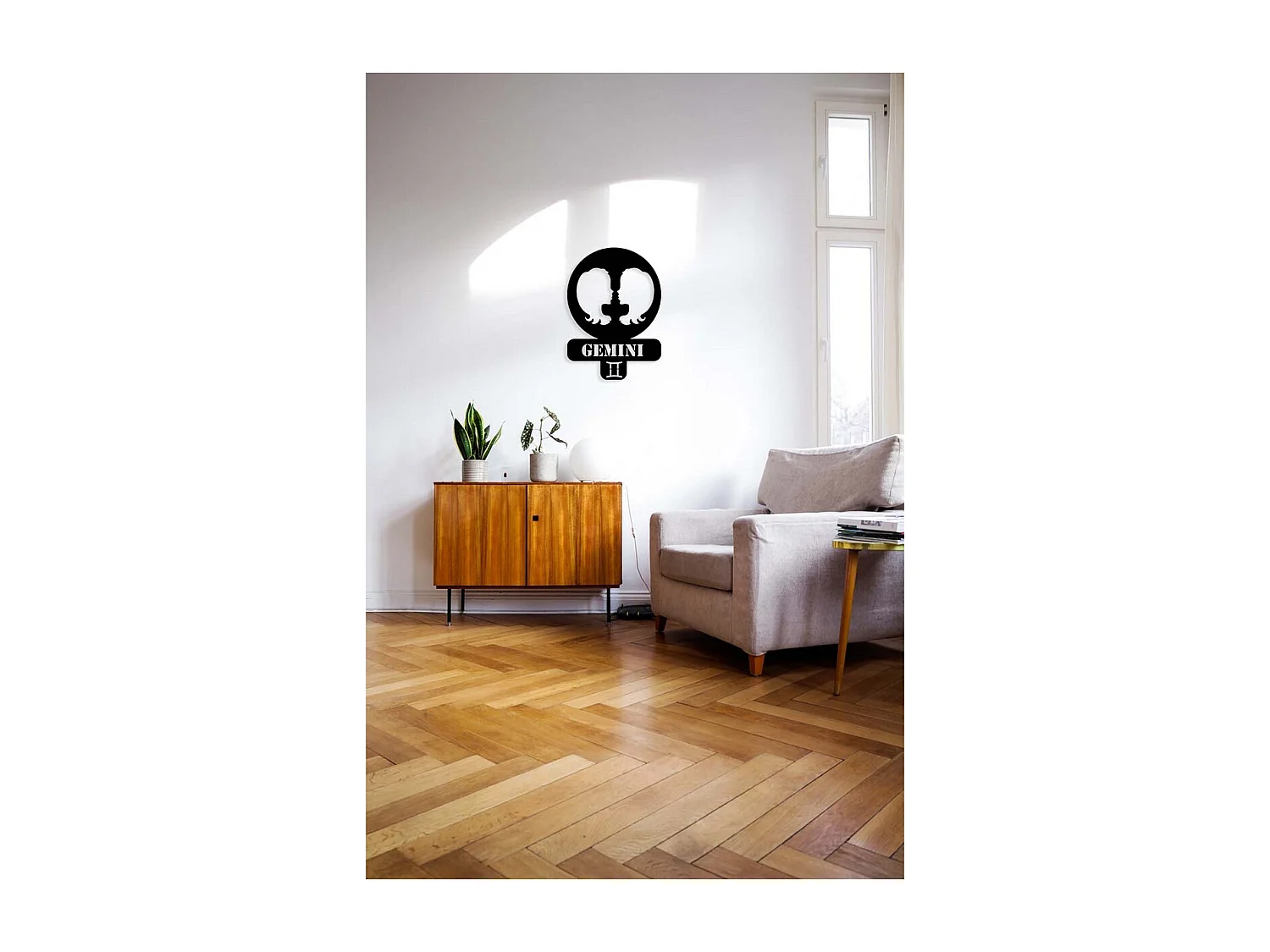 Décoration en Métal Horoscope Gémeaux 3, Noir, 36x0,15x50 cm, EPIKASA