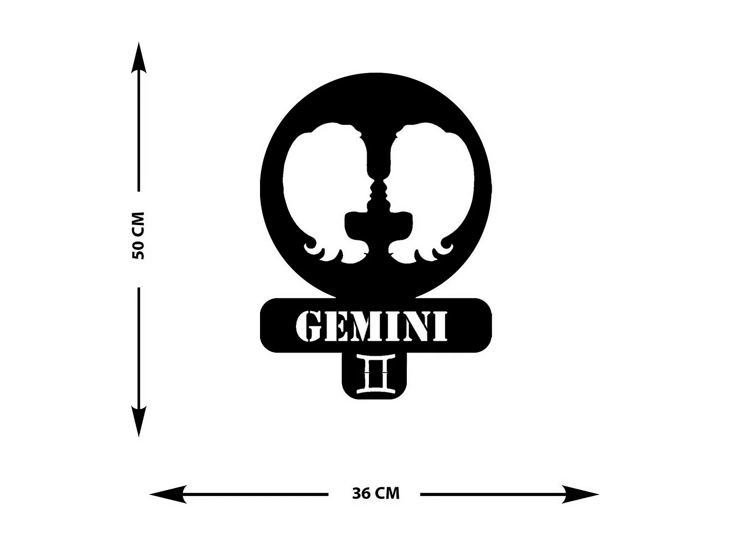Décoration en Métal Horoscope Gémeaux 3, Noir, 36x0,15x50 cm, EPIKASA