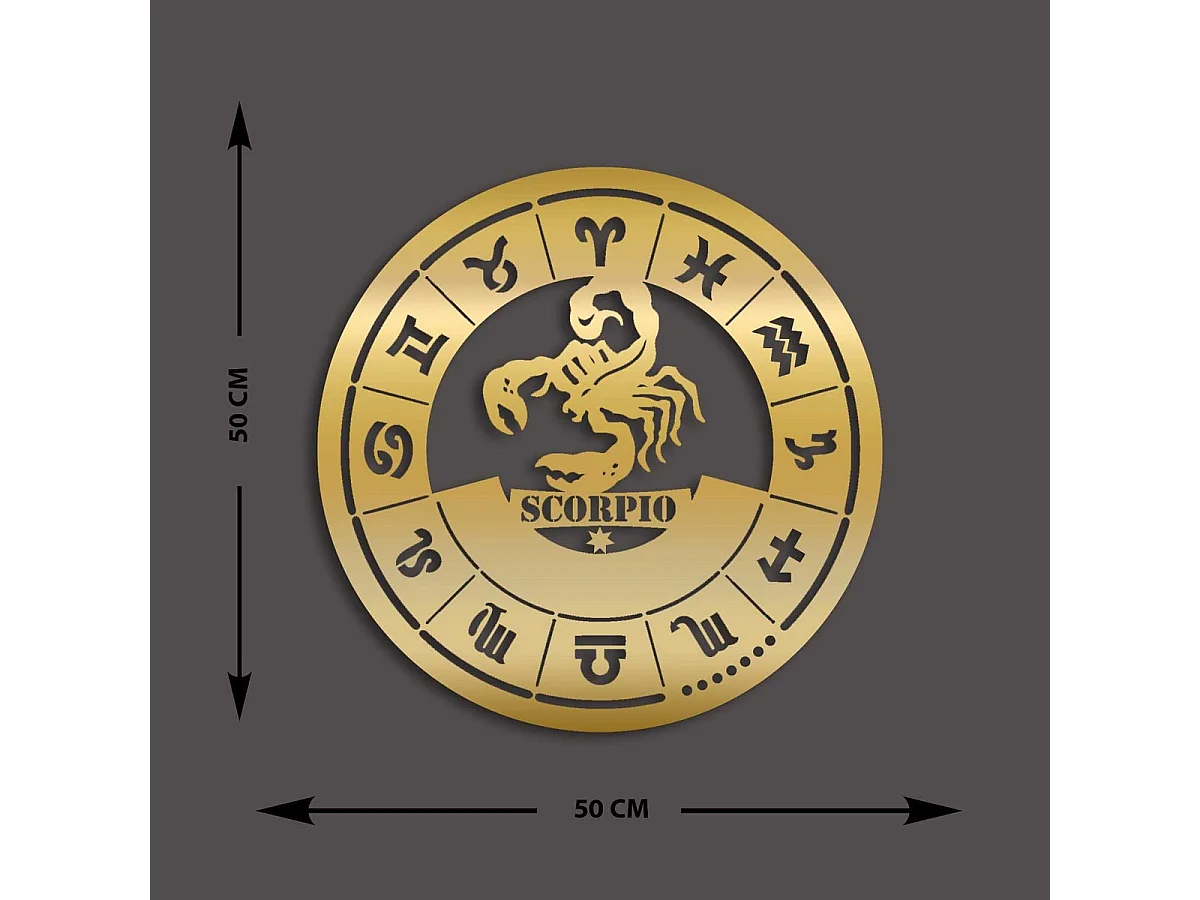 Decoração em Metal Horóscopo 2 de Escorpião, Ouro, 50x0,15x50 cm, EPIKASA