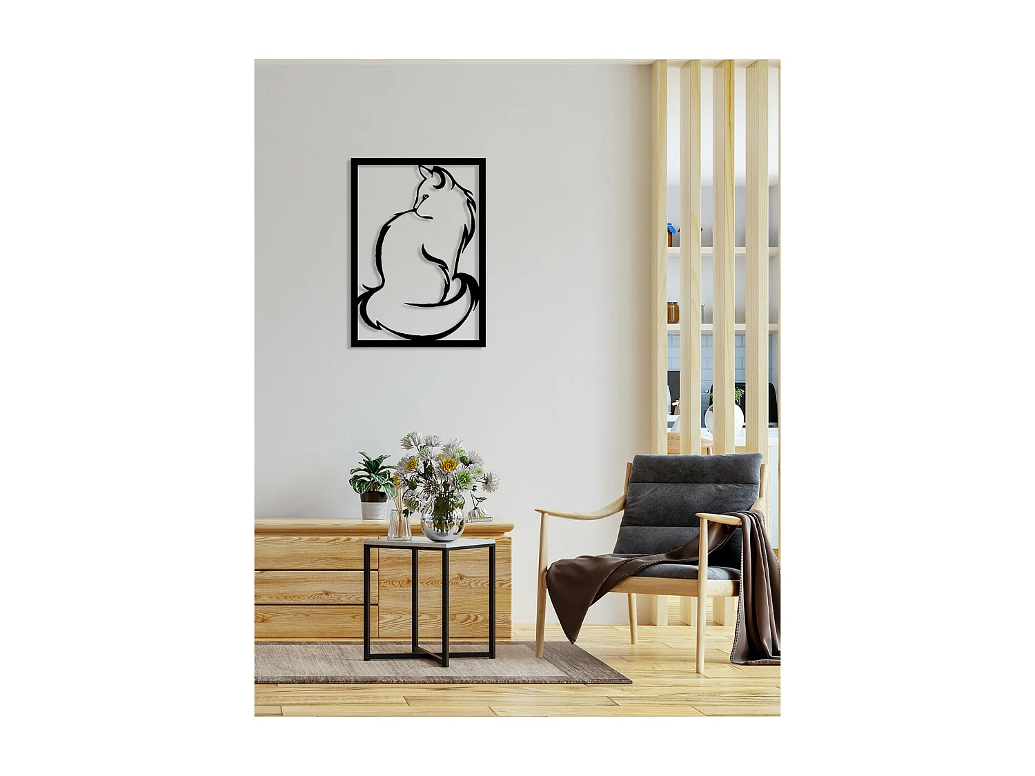 Dekoracja Metalowa Kot 81, Czarny, 43x0,15x60 cm, EPIKASA