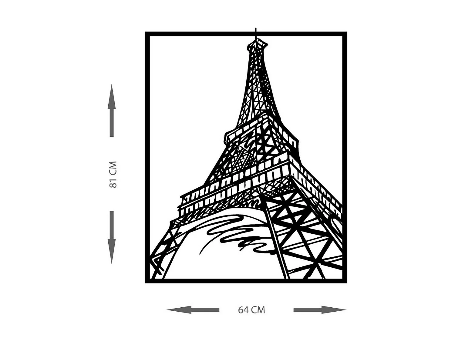 Décoration en Métal Tour Eiffel 4, Noir, 64x0,15x81 cm, EPIKASA