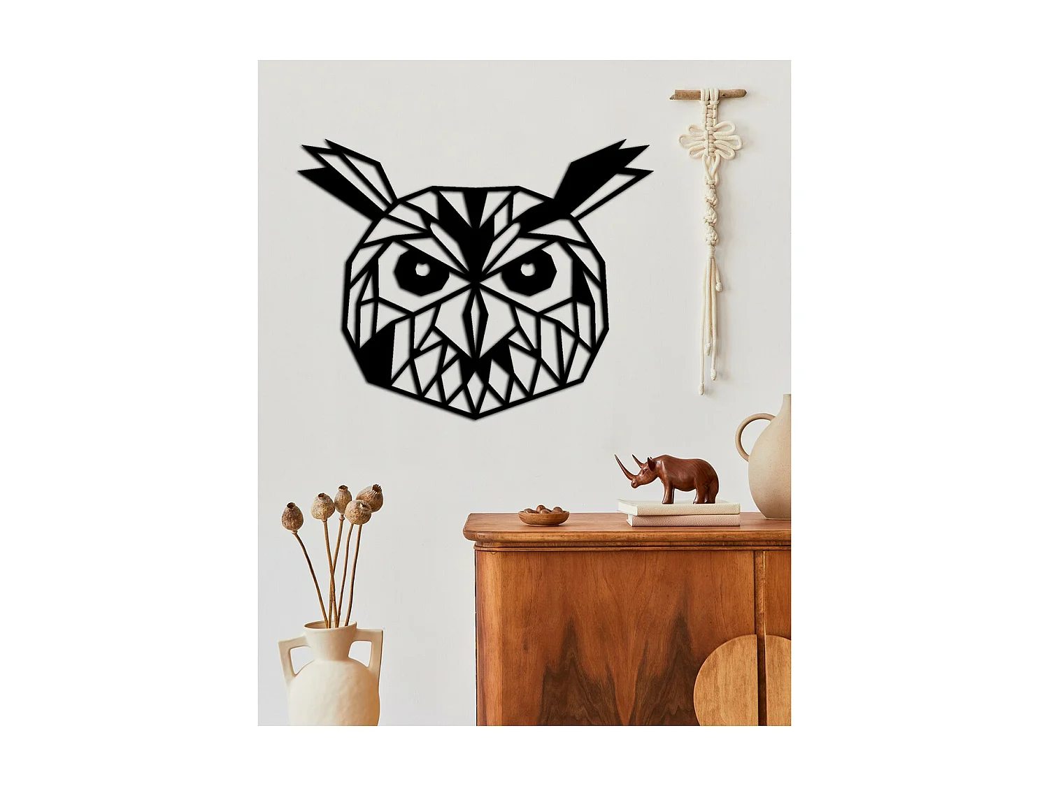 Décoration en Métal Chouette 1, Noir, 40x0,15x32 cm, EPIKASA