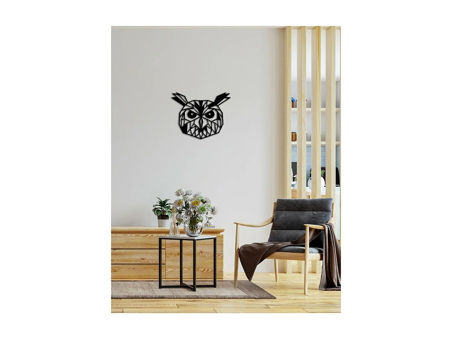 Décoration en Métal Chouette 1, Noir, 40x0,15x32 cm, EPIKASA