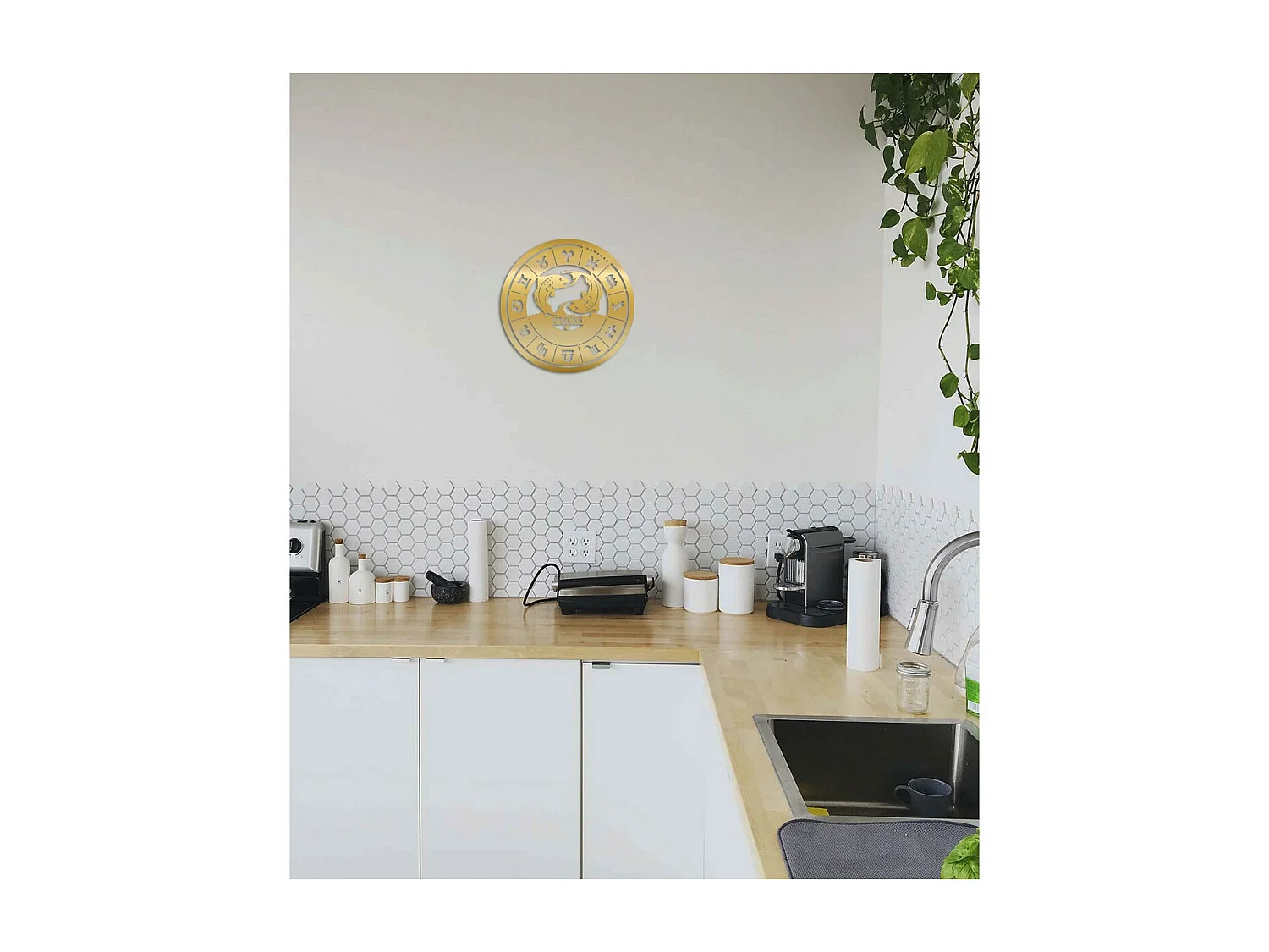 Decorazione in Metallo Oroscopo Pesci 2, Oro, 50x0,15x50 cm, EPIKASA