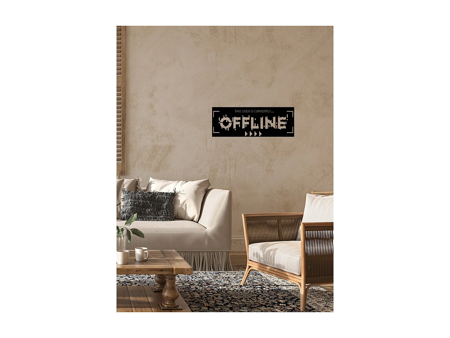 Metalen Decoratie Offline, Zwart, 60x0,15x22 cm cm, EPIKASA