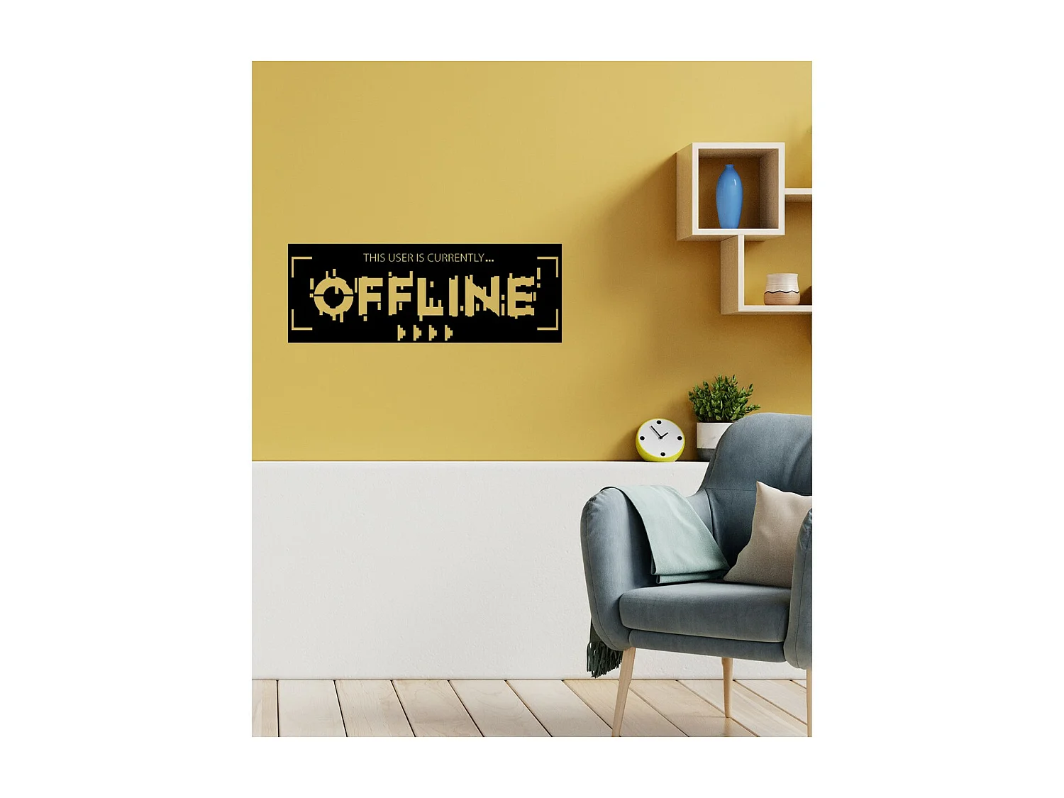 Metalen Decoratie Offline, Zwart, 60x0,15x22 cm cm, EPIKASA