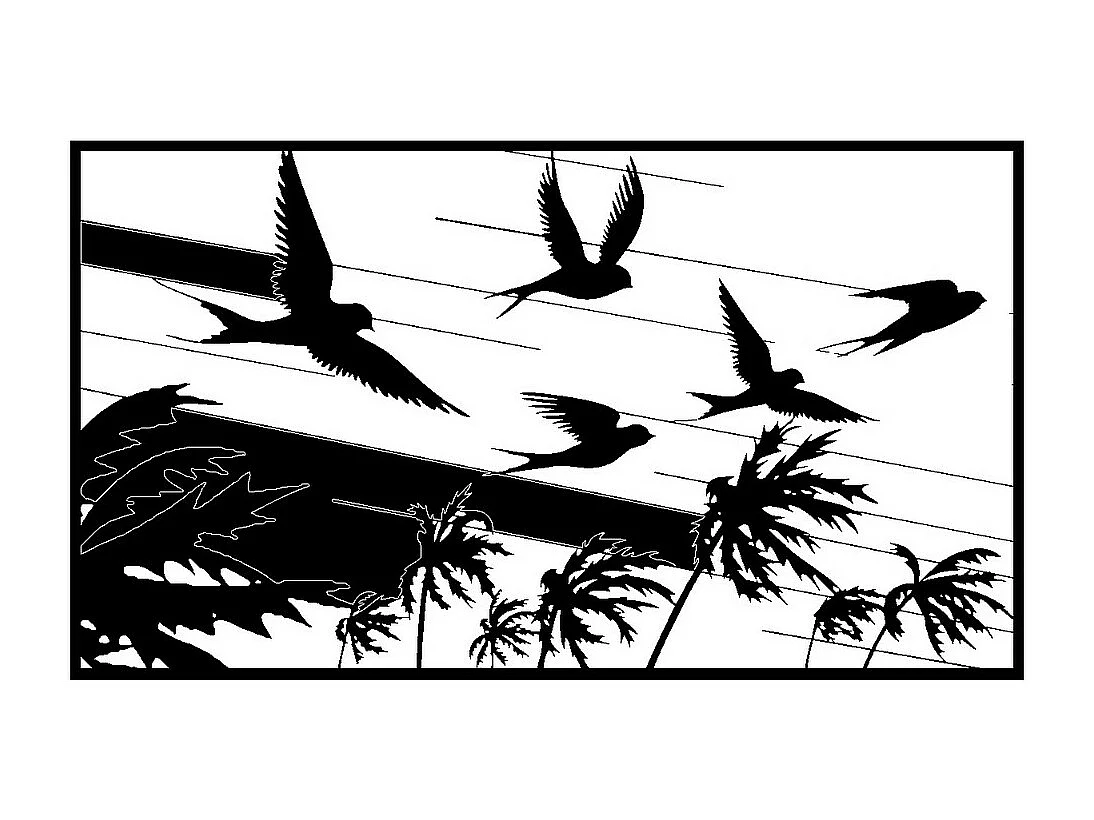 Décoration en Métal Hirondelles 1, Noir, 80x0,15x45 cm, EPIKASA