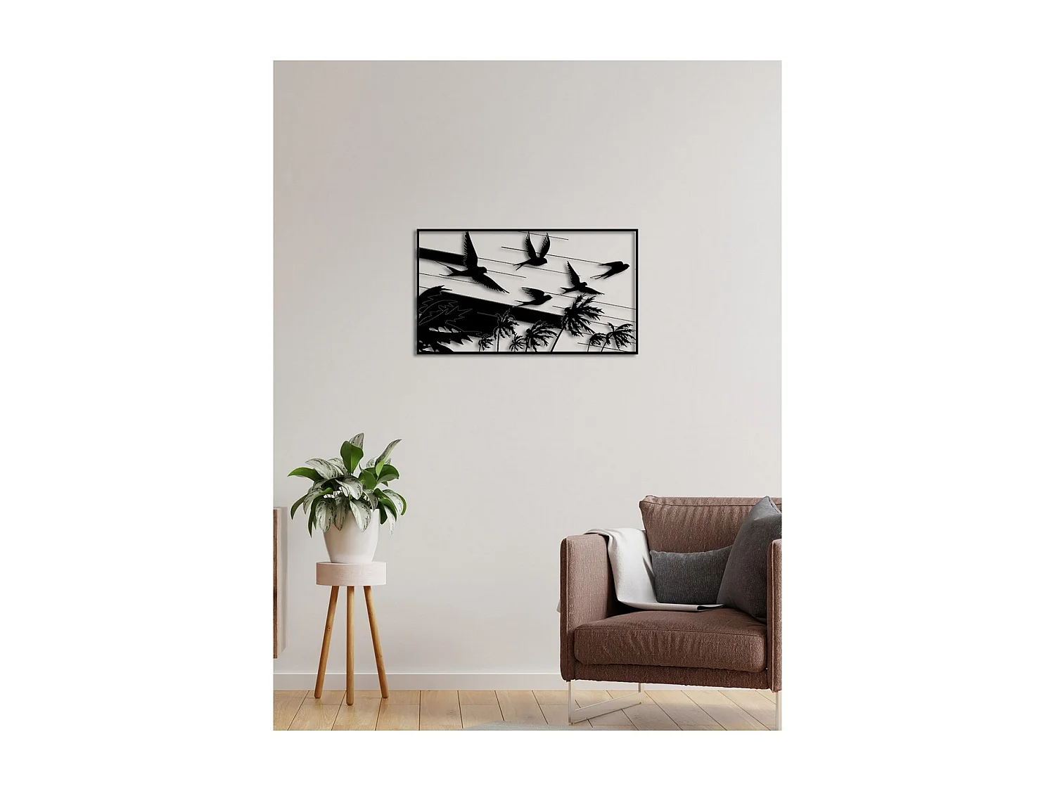 Décoration en Métal Hirondelles 1, Noir, 80x0,15x45 cm, EPIKASA