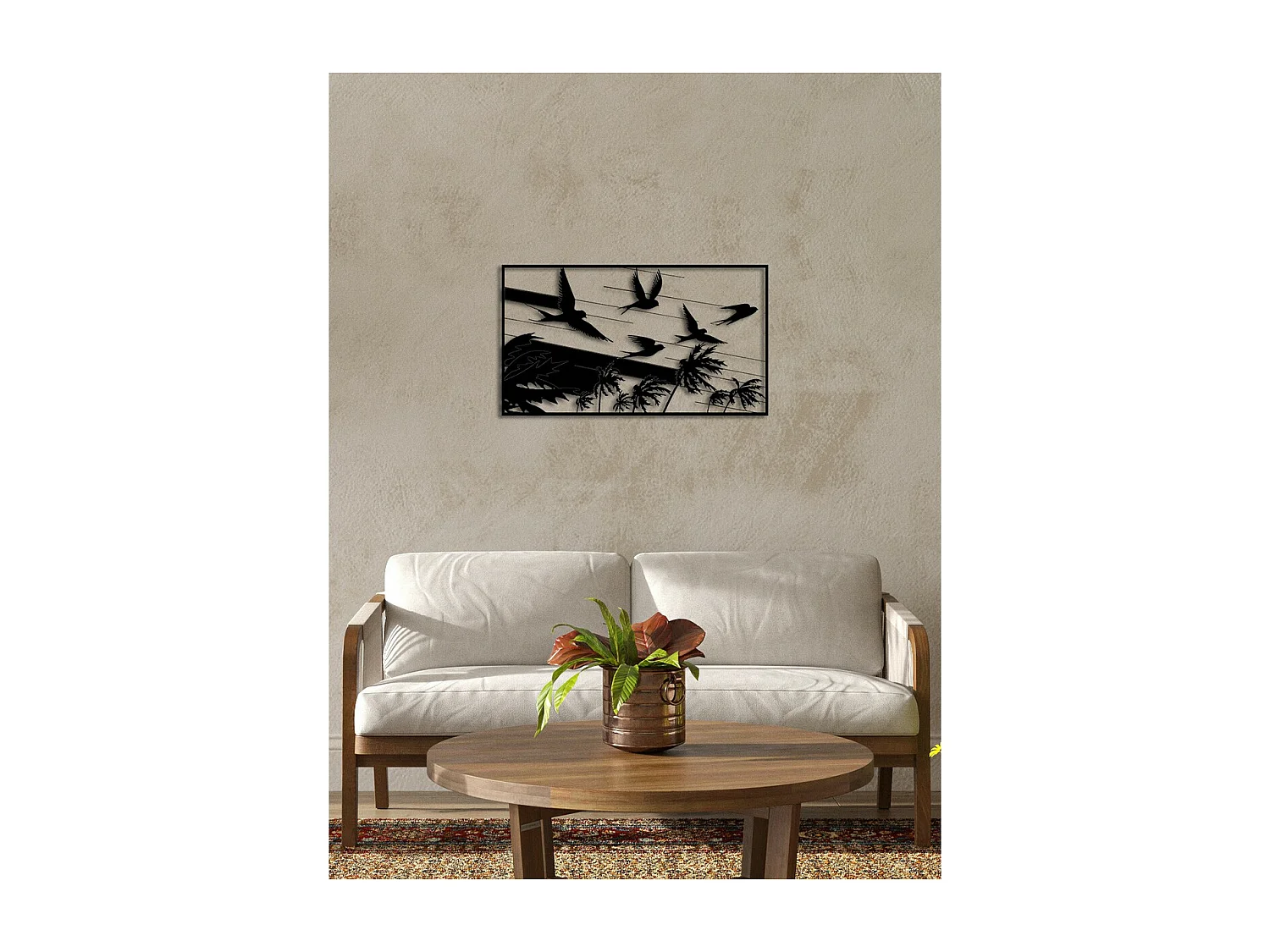 Décoration en Métal Hirondelles 1, Noir, 80x0,15x45 cm, EPIKASA