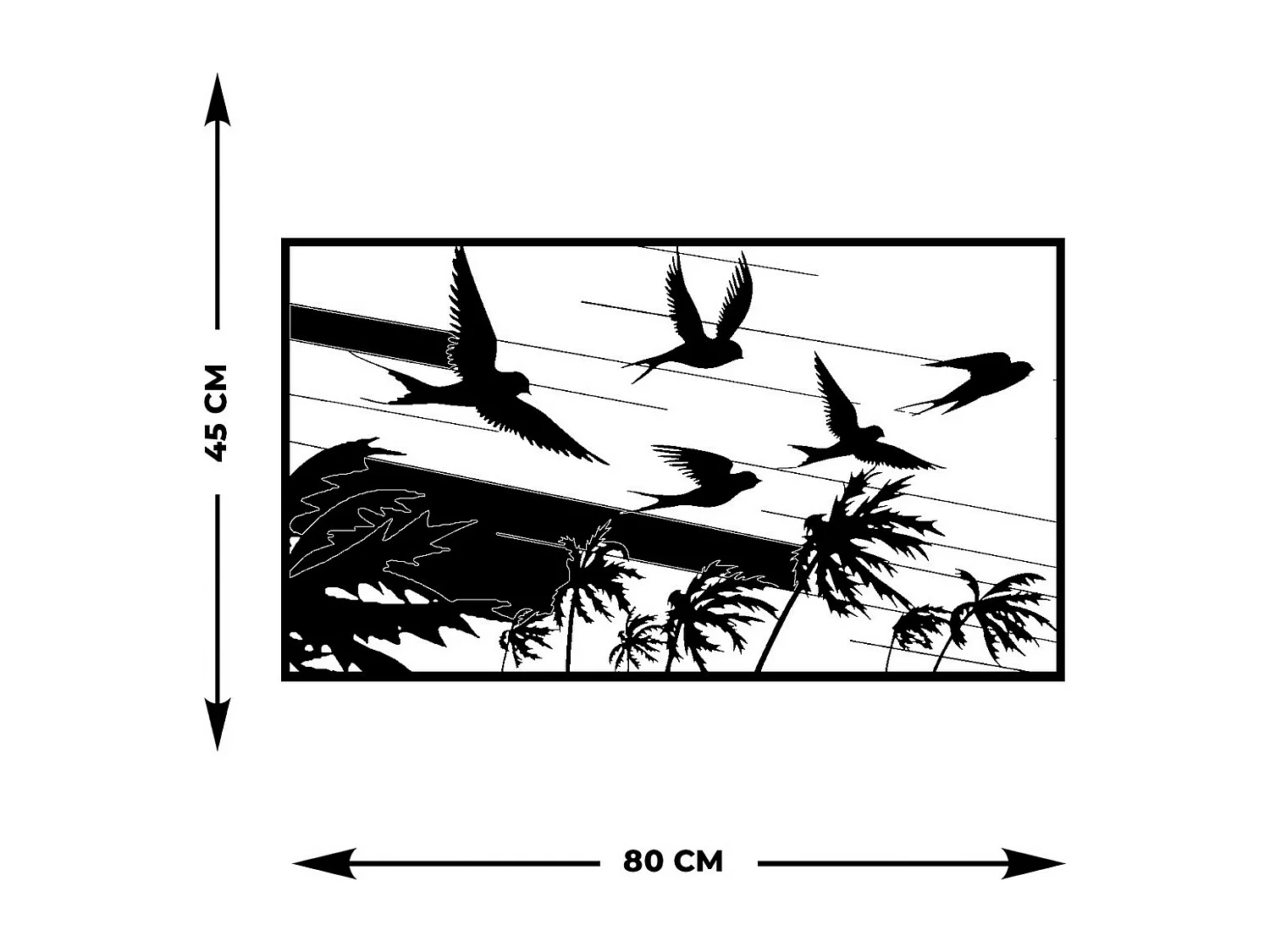 Décoration en Métal Hirondelles 1, Noir, 80x0,15x45 cm, EPIKASA