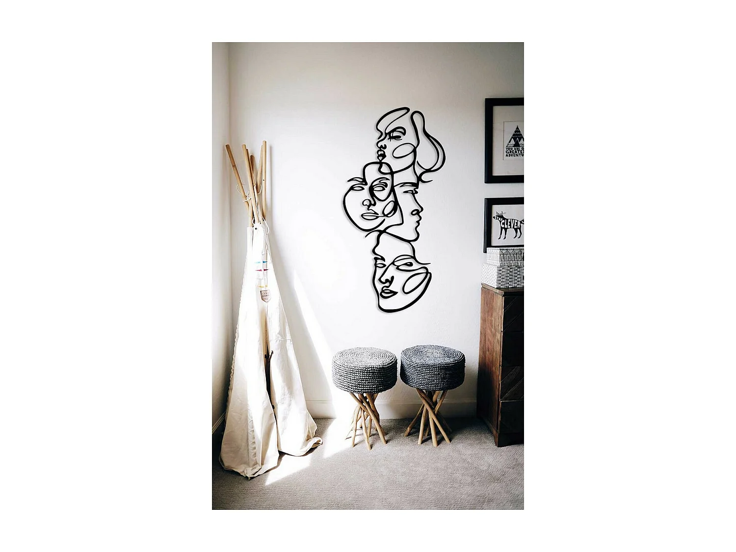 Metalen Decoratie Gezichten 7, Zwart, 45x0,15x90 cm, EPIKASA