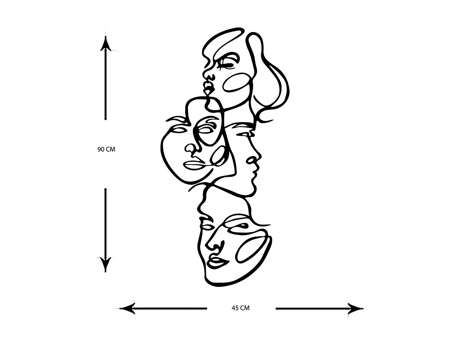 Metalen Decoratie Gezichten 7, Zwart, 45x0,15x90 cm, EPIKASA