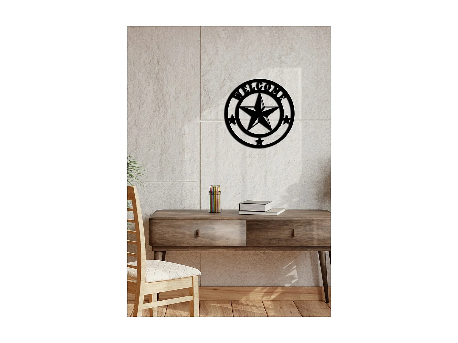 Dekoracja Metalowa Welcome 5, Czarny, 50x0,15x50 cm, EPIKASA