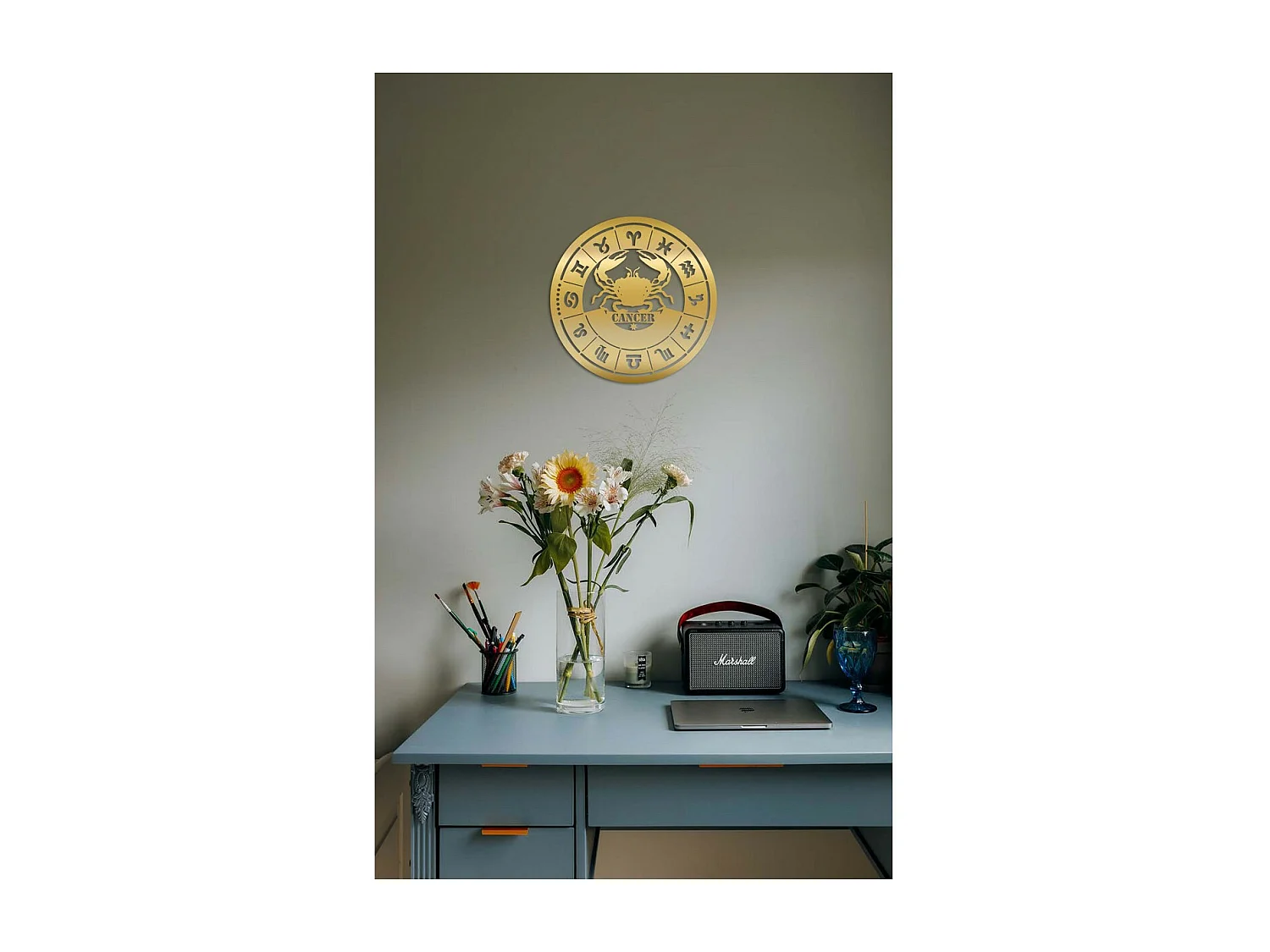 Décoration en Métal Horoscope Cancer 2, Or, 50x0,15x50 cm, EPIKASA