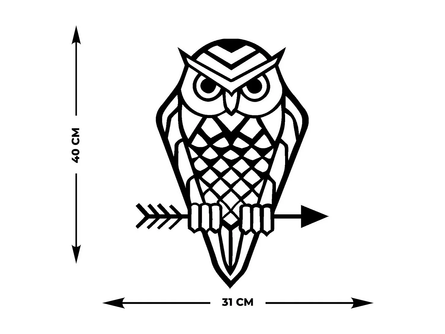 Décoration en Métal Hibou 8, Noir, 31x0,15x40 cm, EPIKASA