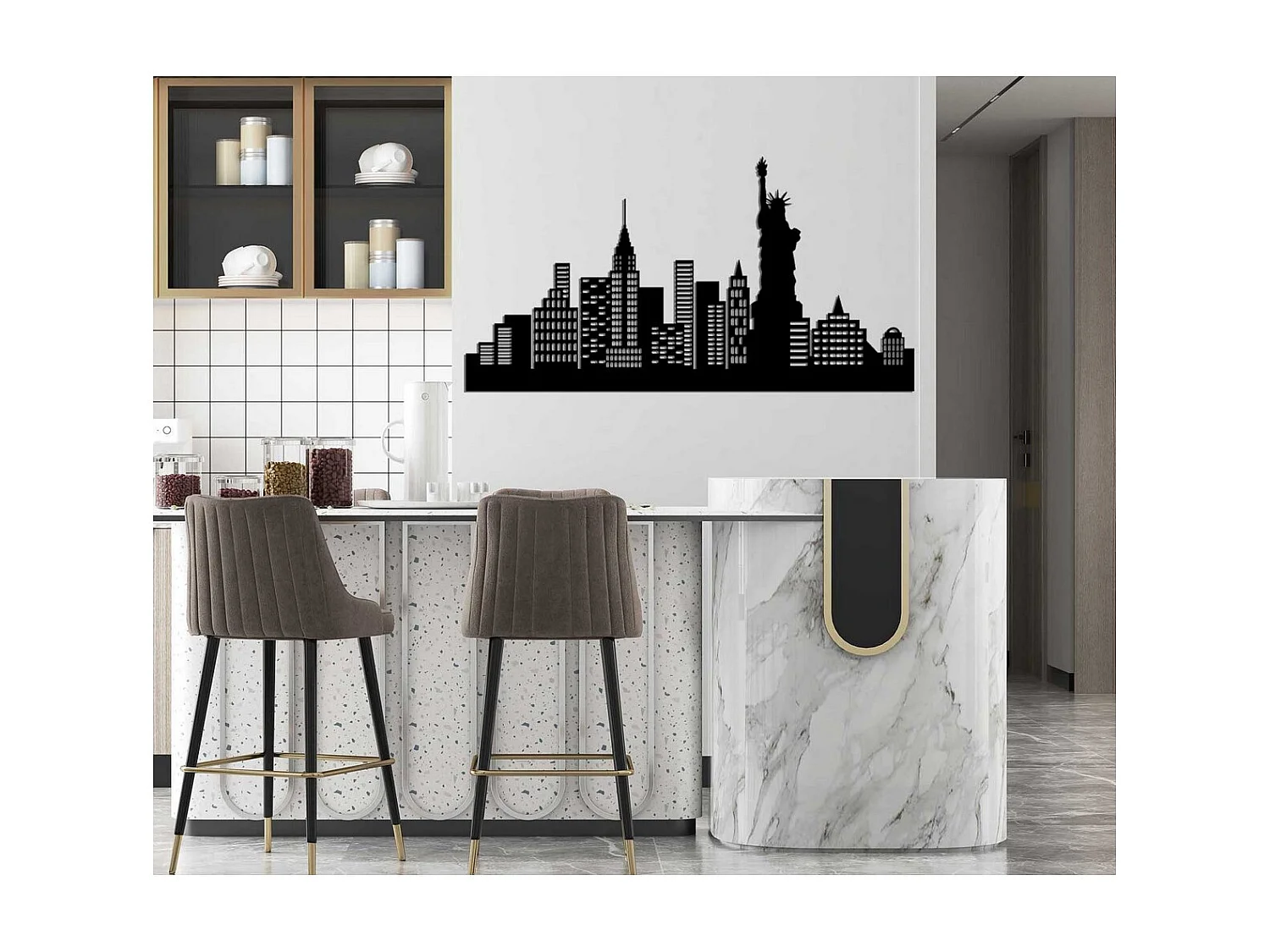 Metalen Decoratie New York 5, Zwart, 96x0,15x50 cm, EPIKASA