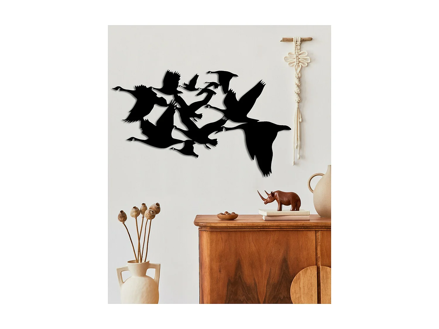 Décoration en Métal Oiseaux 4, Noir, 82x0,15x50 cm, EPIKASA