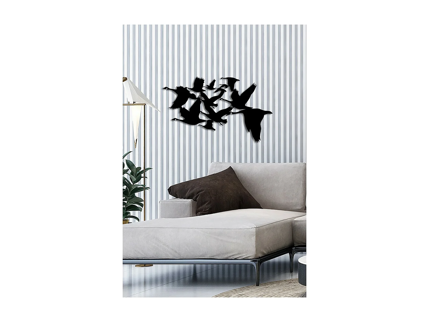 Décoration en Métal Oiseaux 4, Noir, 82x0,15x50 cm, EPIKASA