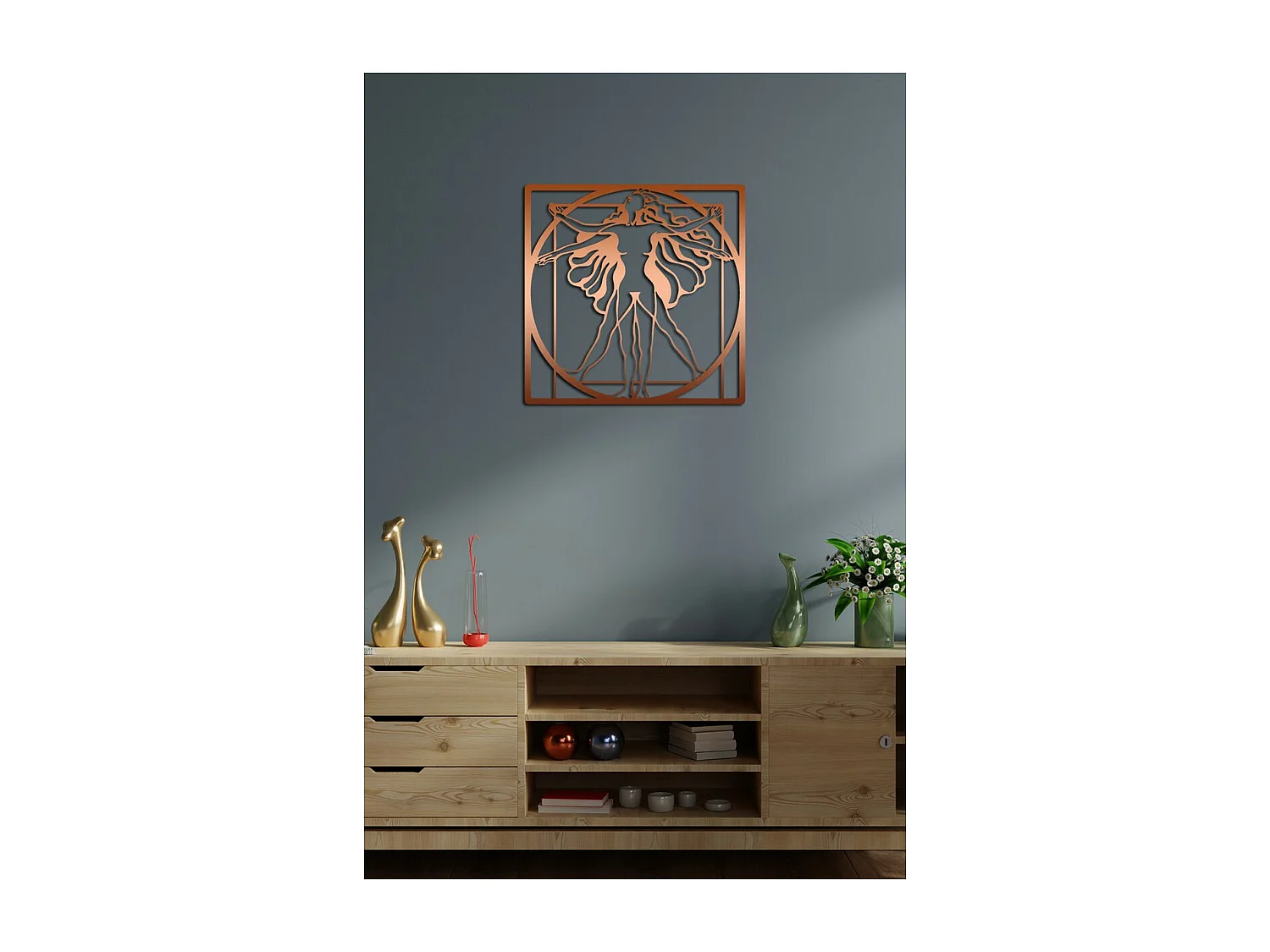 Decoración de Metal Mujer vitruviana 1, Cobre, 60x0,15x60 cm, EPIKASA