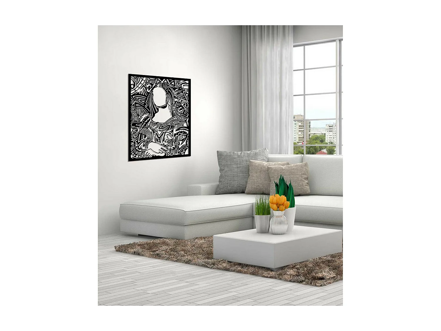 Decoración de Metal Mona Lisa, Negro, 50x0,15x70 cm, EPIKASA